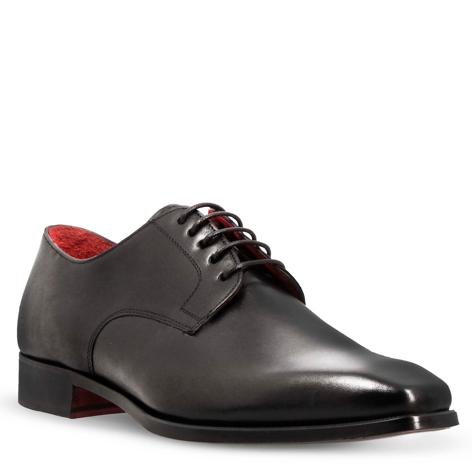 Derby pour homme en cuir lisse noir à bout carré et design