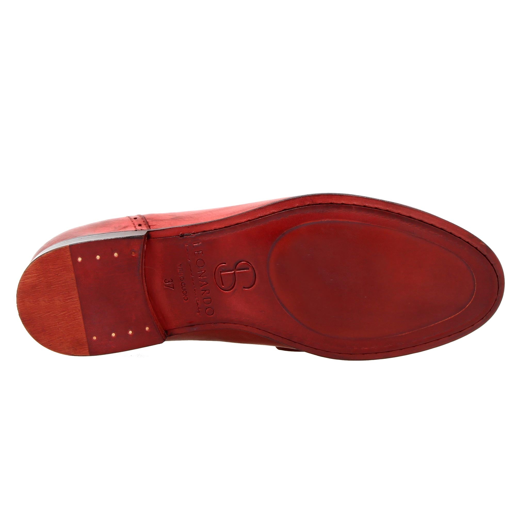 Handmade women's loafers in red leather