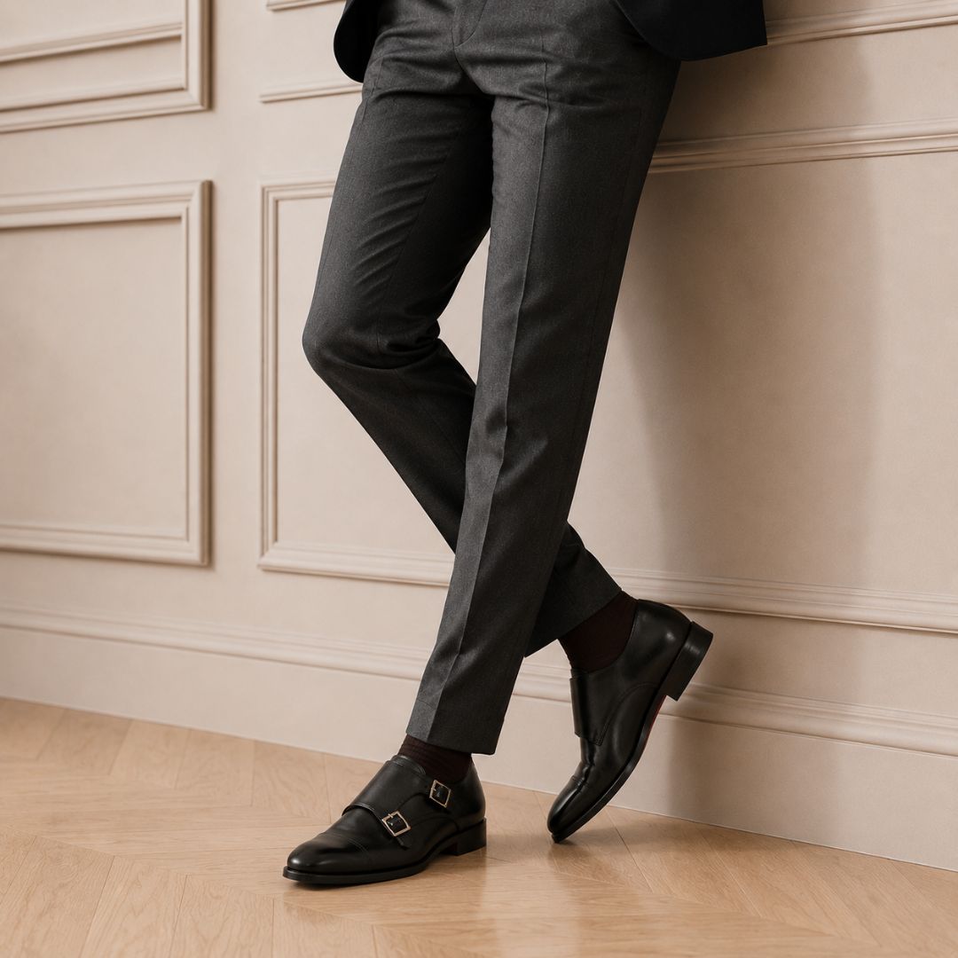 Doppia fibbia Achille da uomo in pelle nera - LeonardoShoes