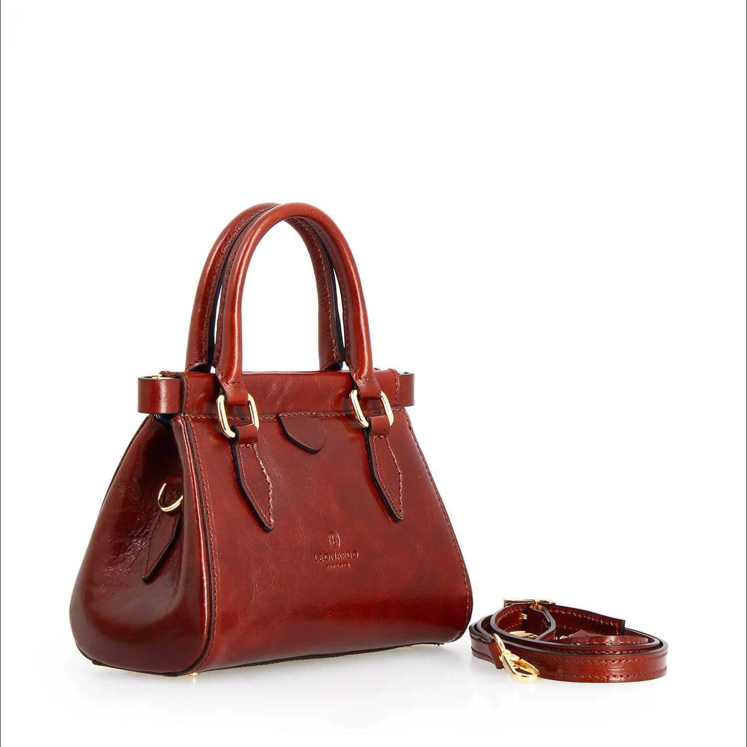 Borsetta a mano Fiorenza in pelle con tracolla rimovibile colore marrone - LeonardoShoes