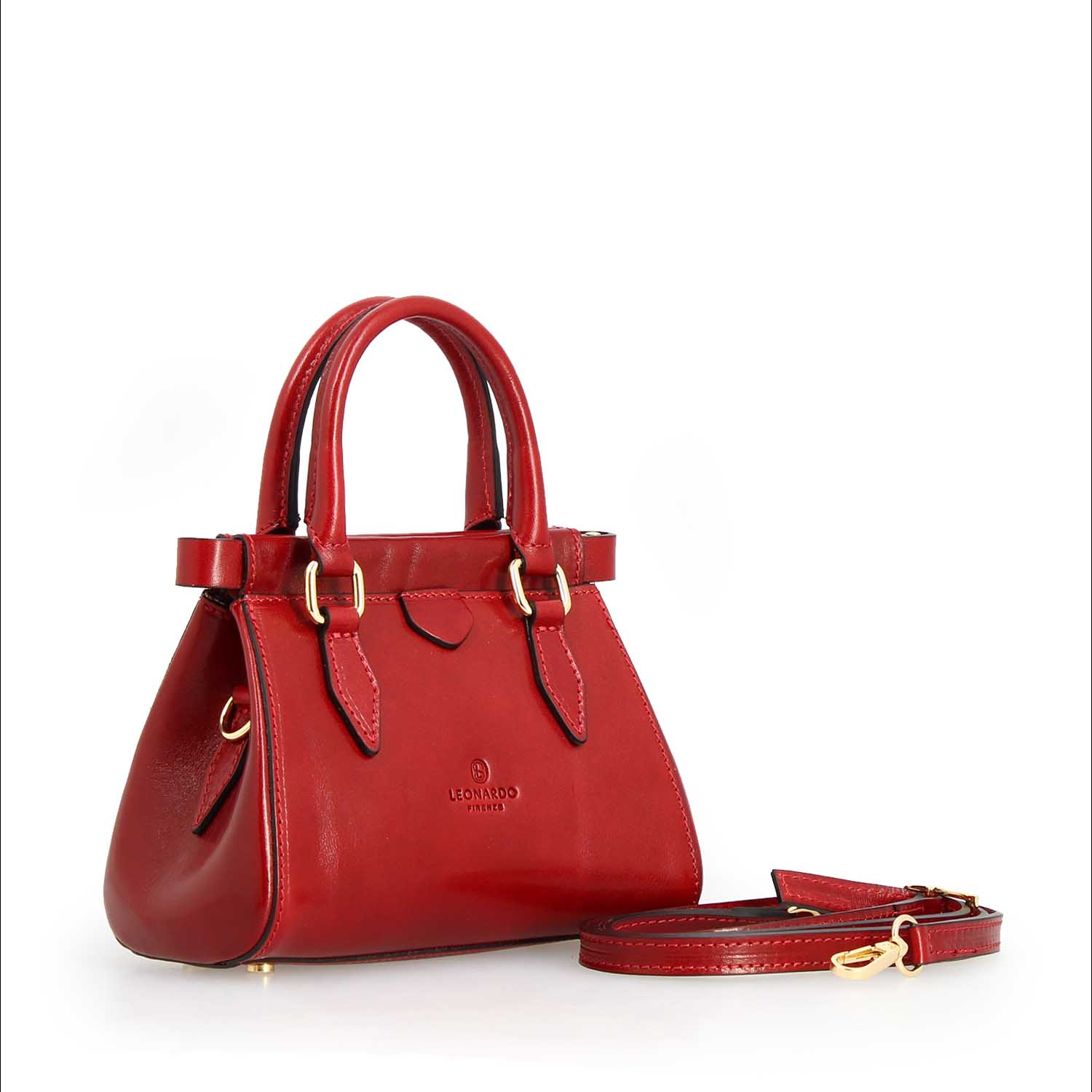 Borsetta a mano Fiorenza in pelle con tracolla rimovibile colore rosso - LeonardoShoes