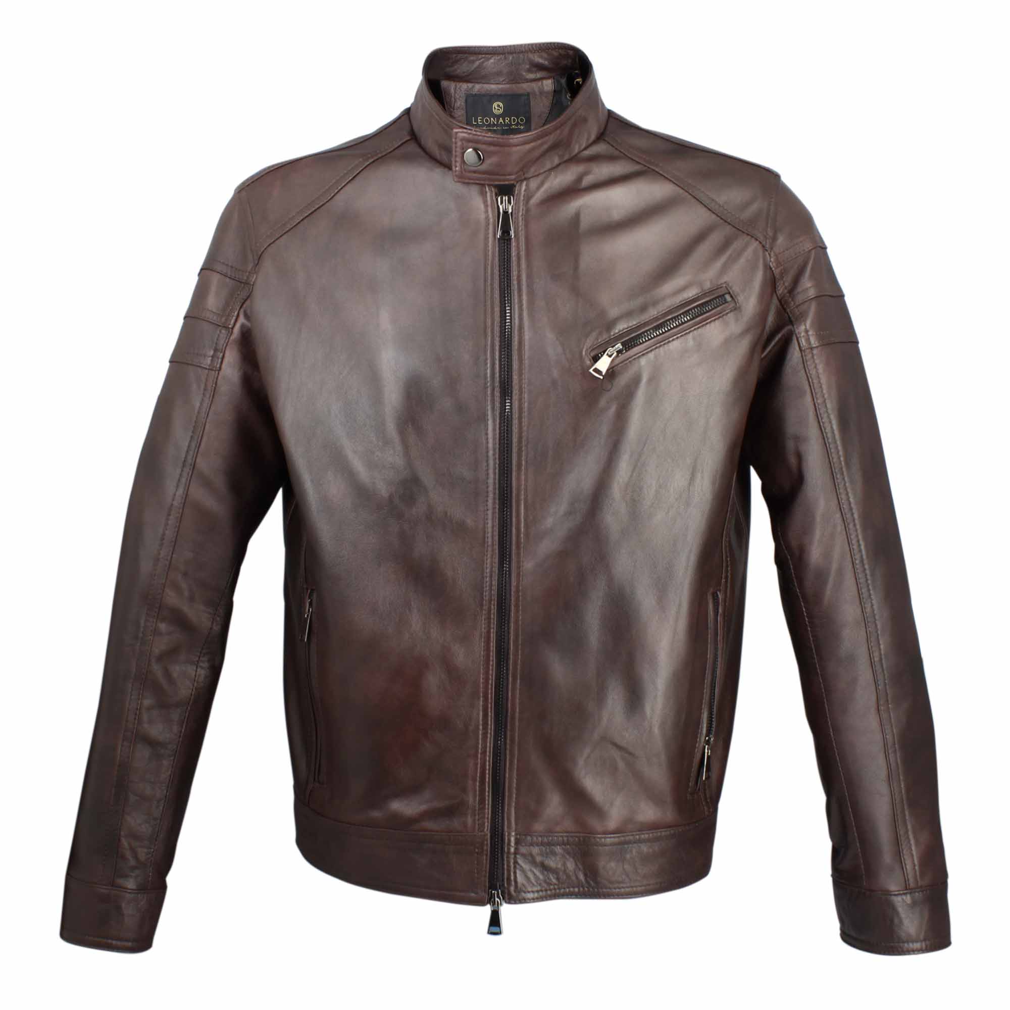 Veste de sport en cuir tanné végétal marron foncé pour homme
