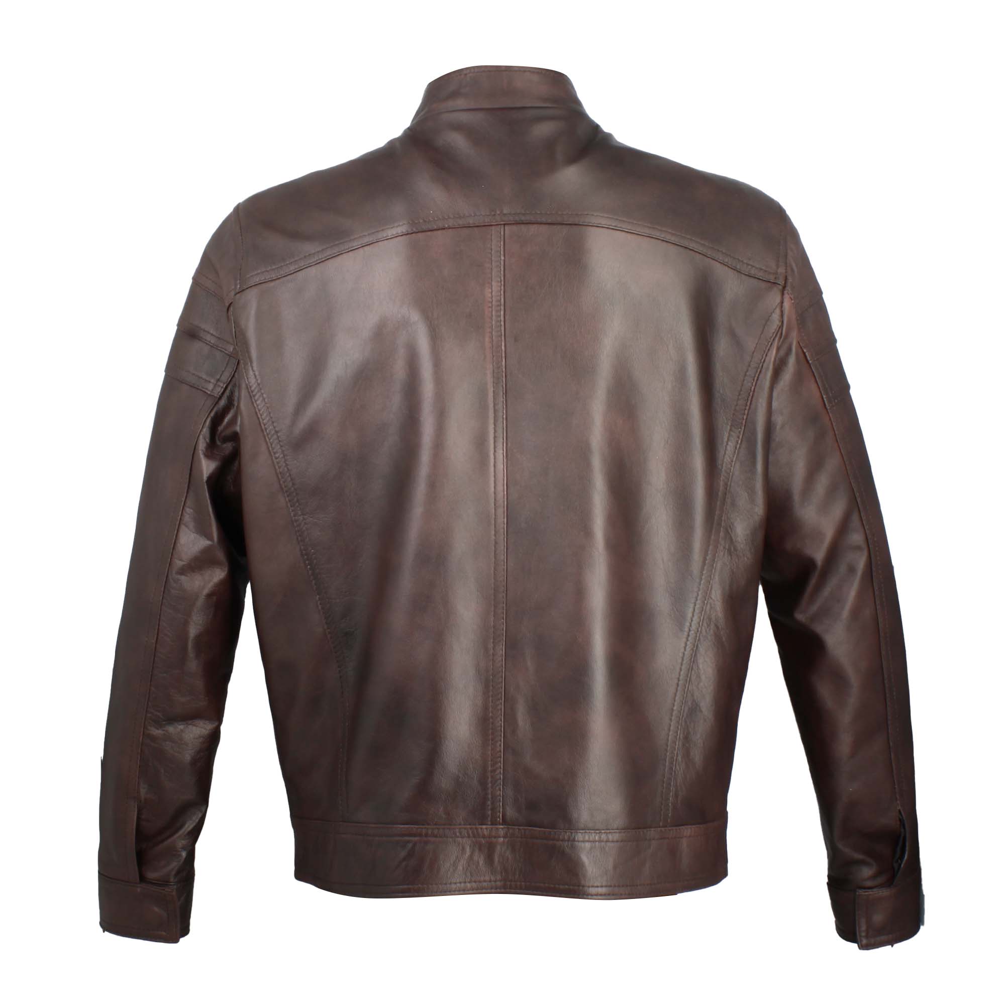 Veste de sport en cuir tanné végétal marron foncé pour homme