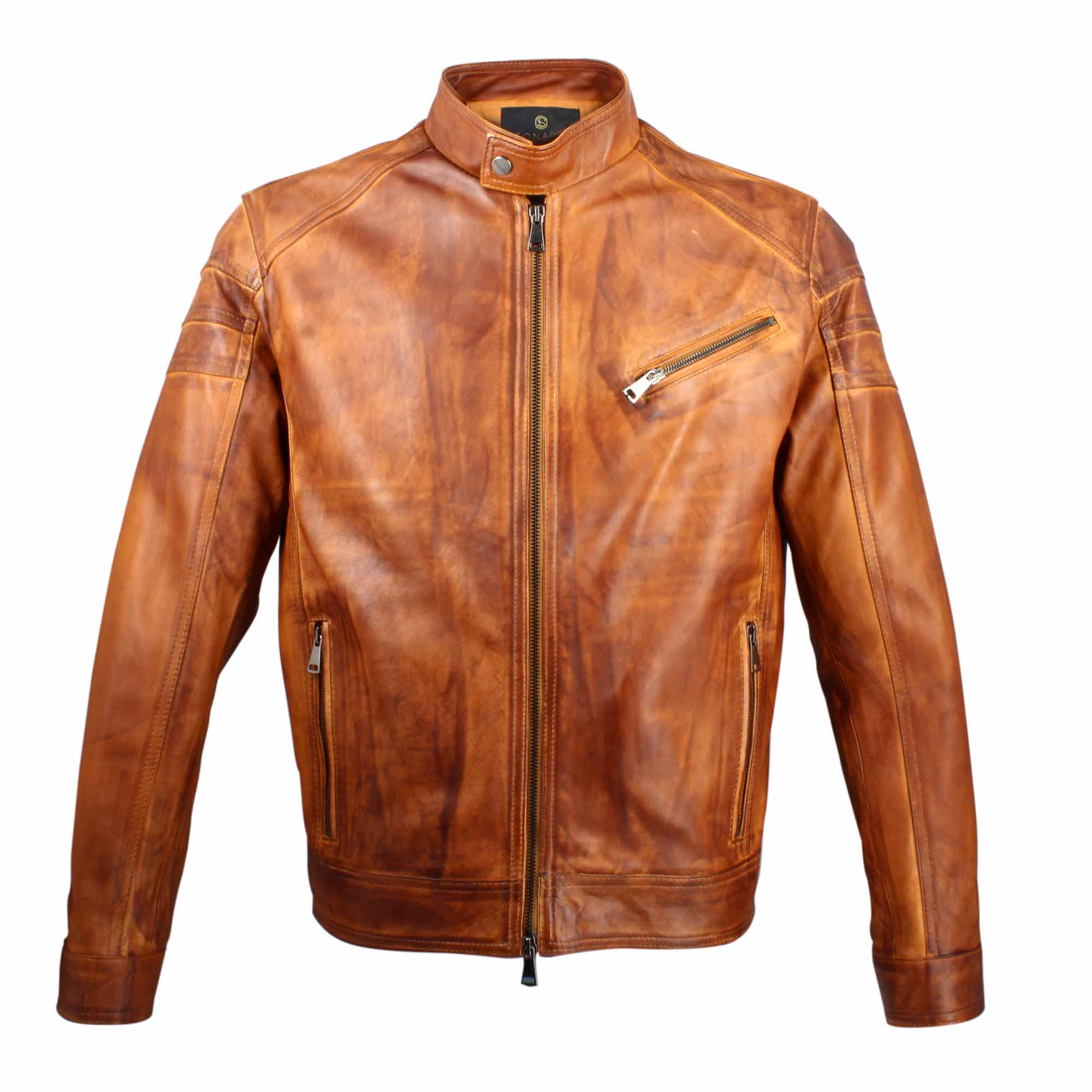 Veste de sport en cuir tanné végétal marron pour homme
