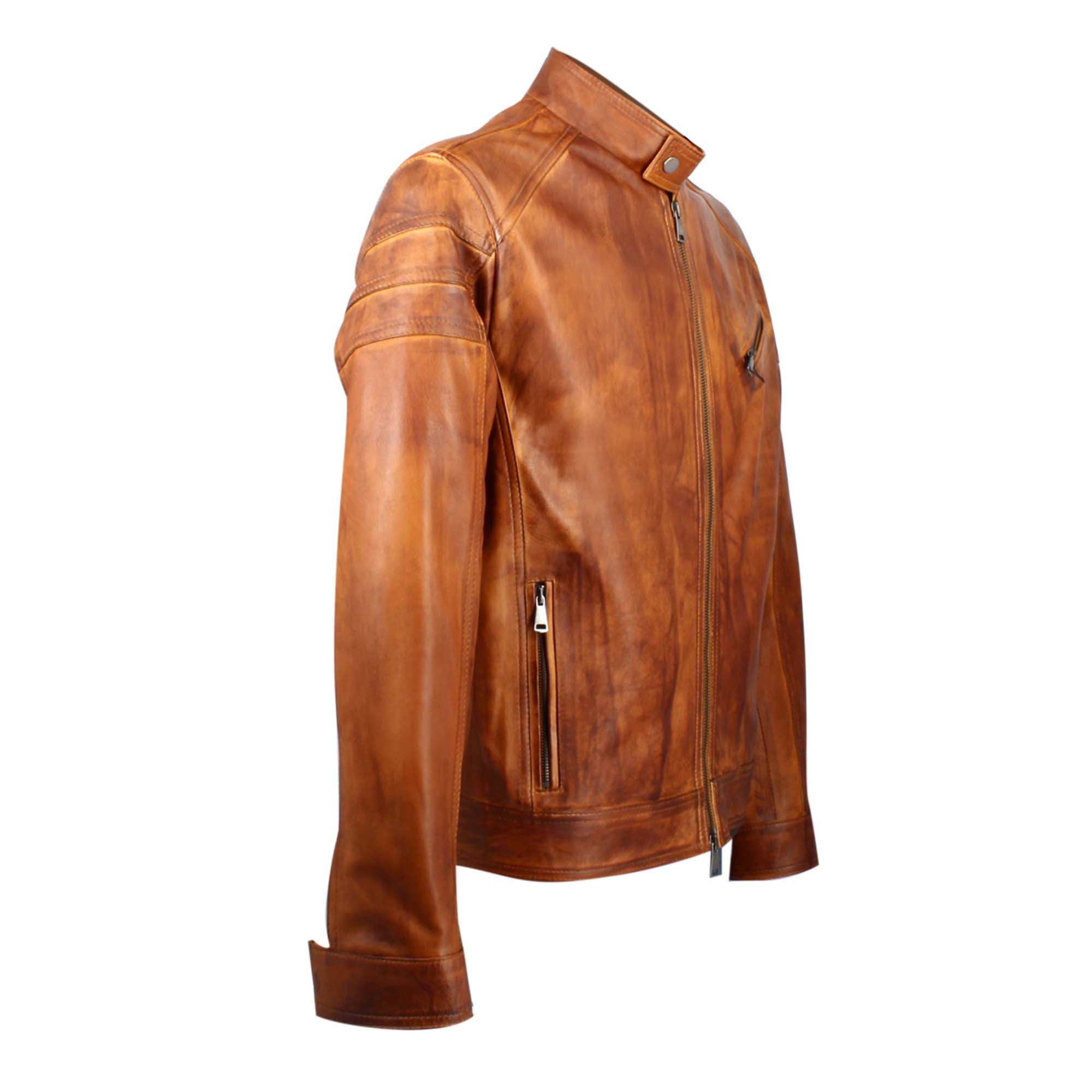 Veste de sport en cuir tanné végétal marron pour homme