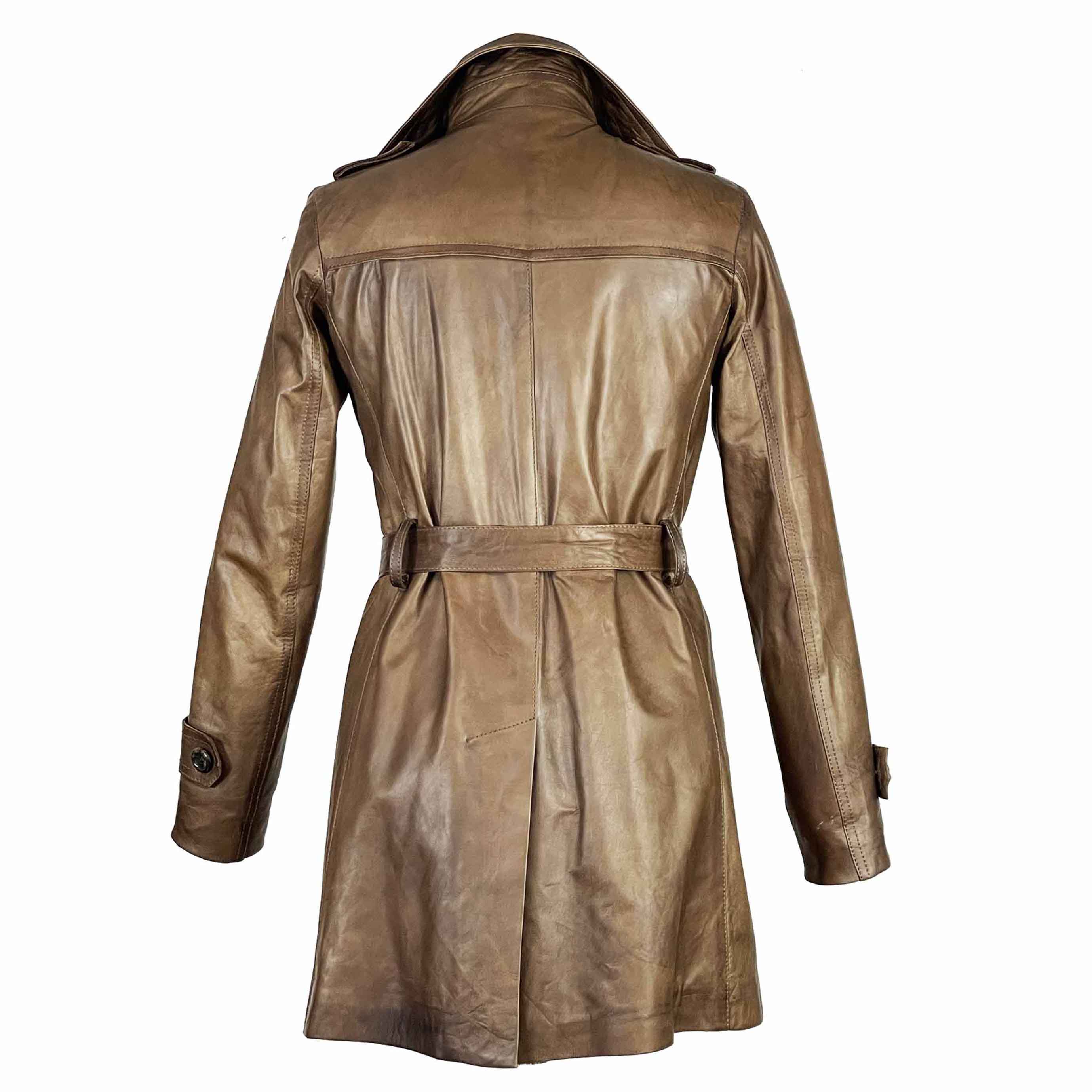 Giacca da donna stile trench in pelle alta qualità colore marrone
