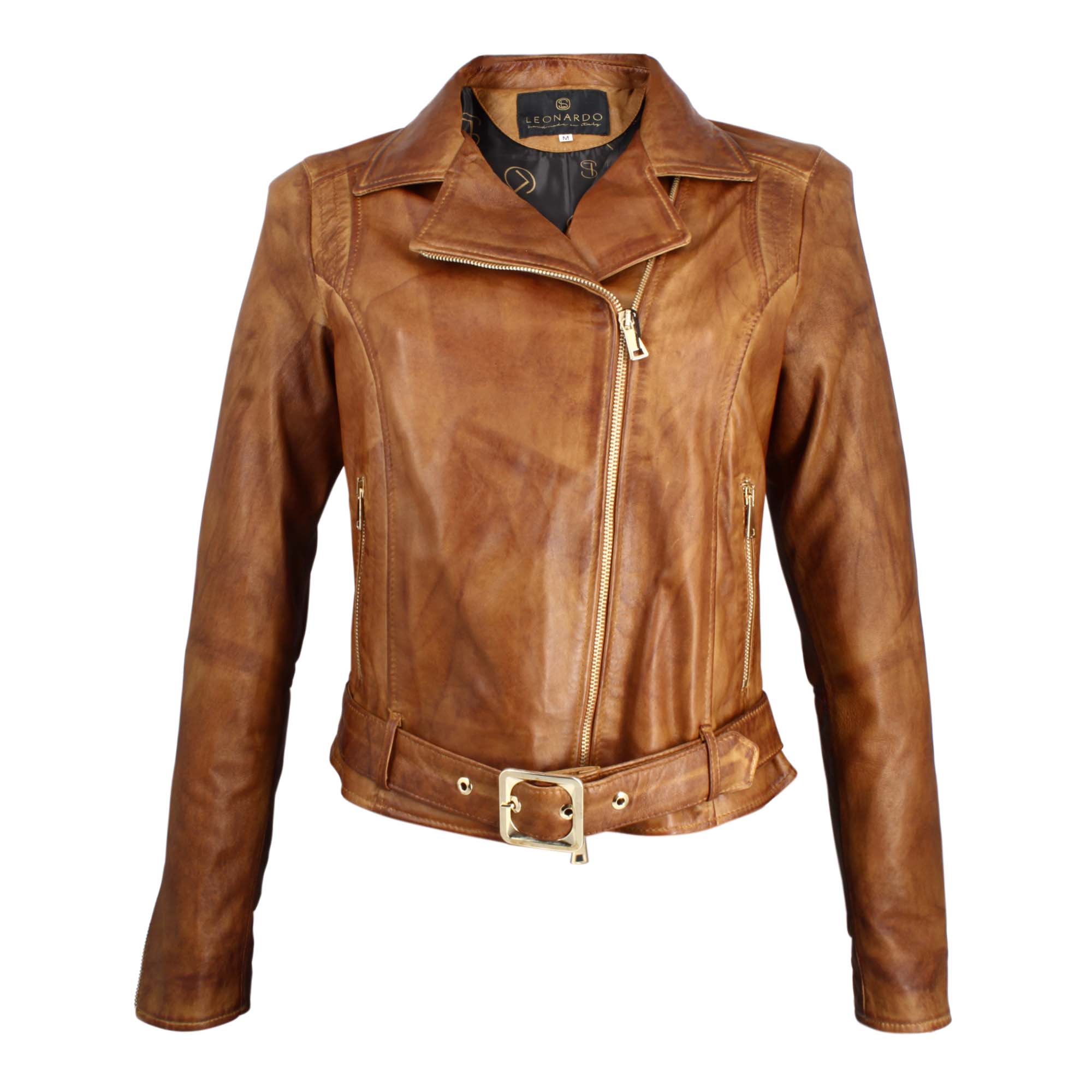 Braune Lederjacke für Damen mit doppelreihiger Front