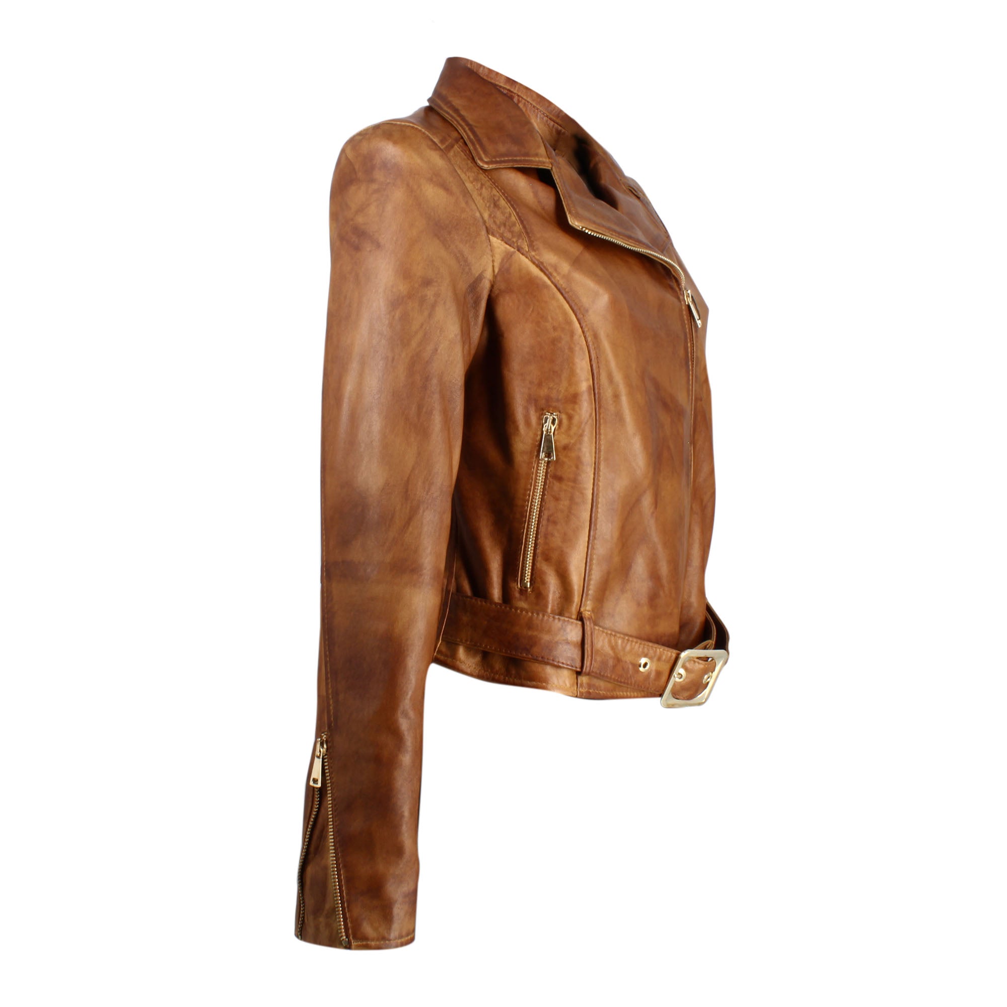 Braune Lederjacke für Damen mit doppelreihiger Front