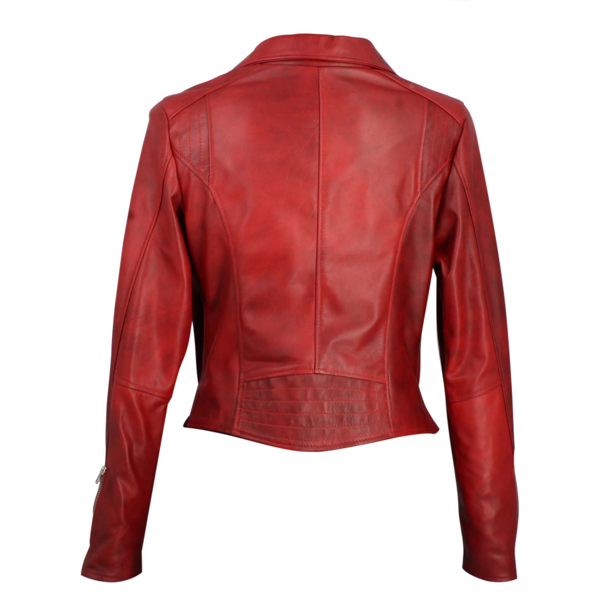 Women's Red Double Breasted Leather Jacket