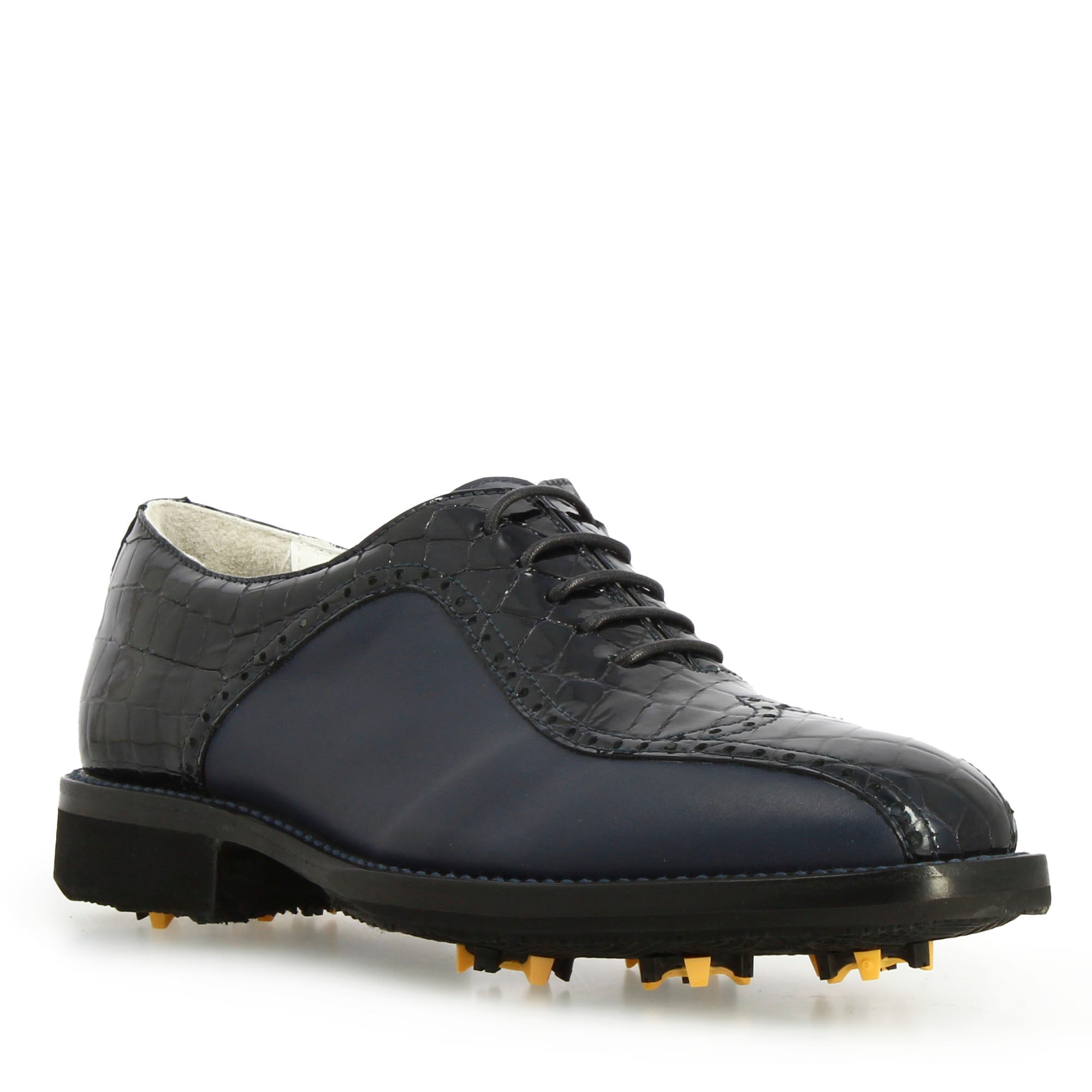 Handgefertigte Golfschuhe aus dunkelblauem Leder