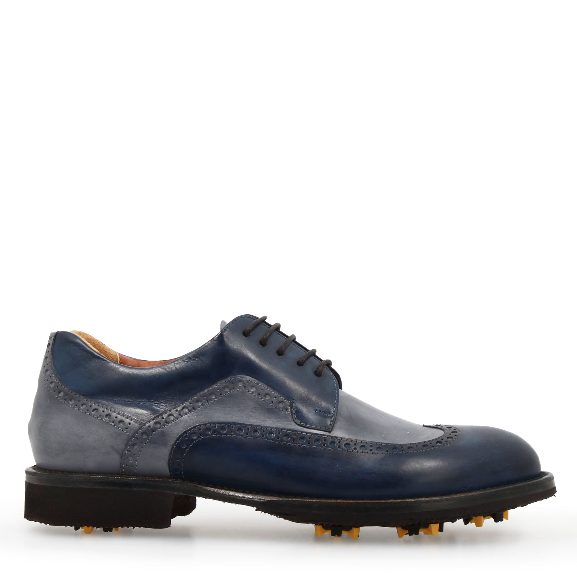 Handgefertigte Leder-Golfschuhe in Jeansblau