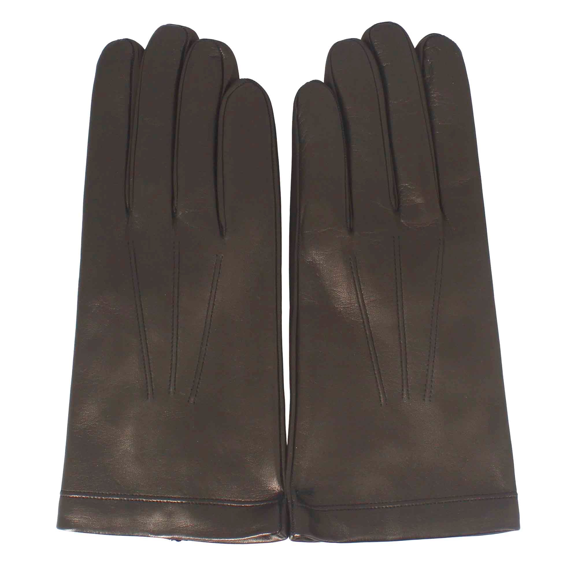 Gants pour hommes faits à la main en cuir nappa marron doublés de cachemire