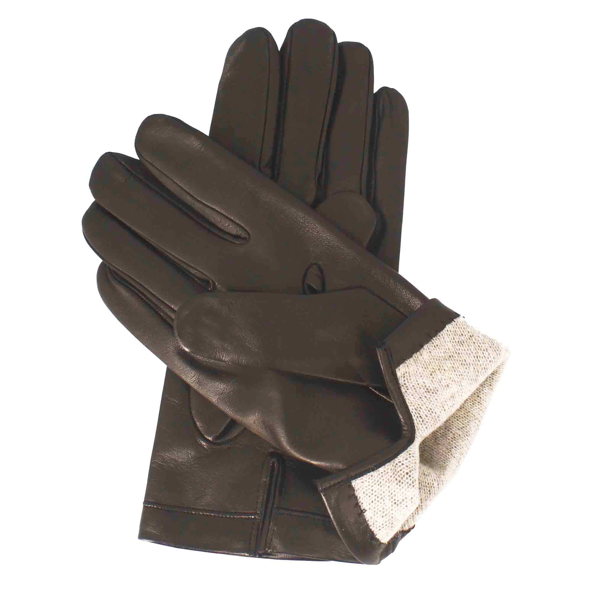 Gants pour hommes faits à la main en cuir nappa marron doublés de cachemire