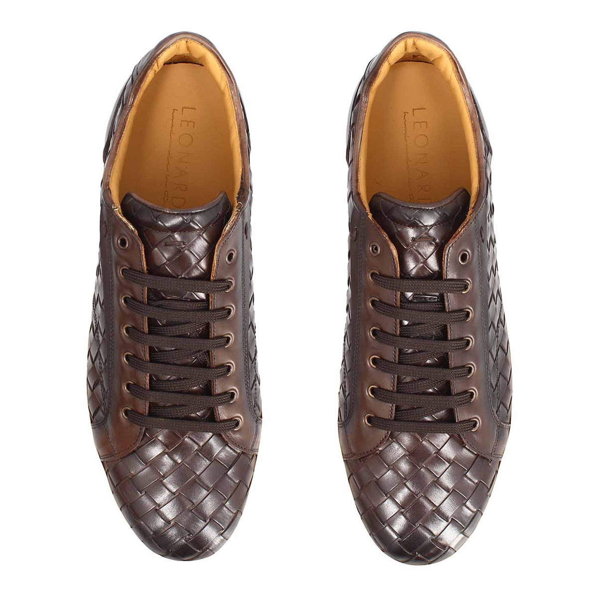 Icaro sneaker da uomo in pelle intrecciata marrone scuro - LeonardoShoes