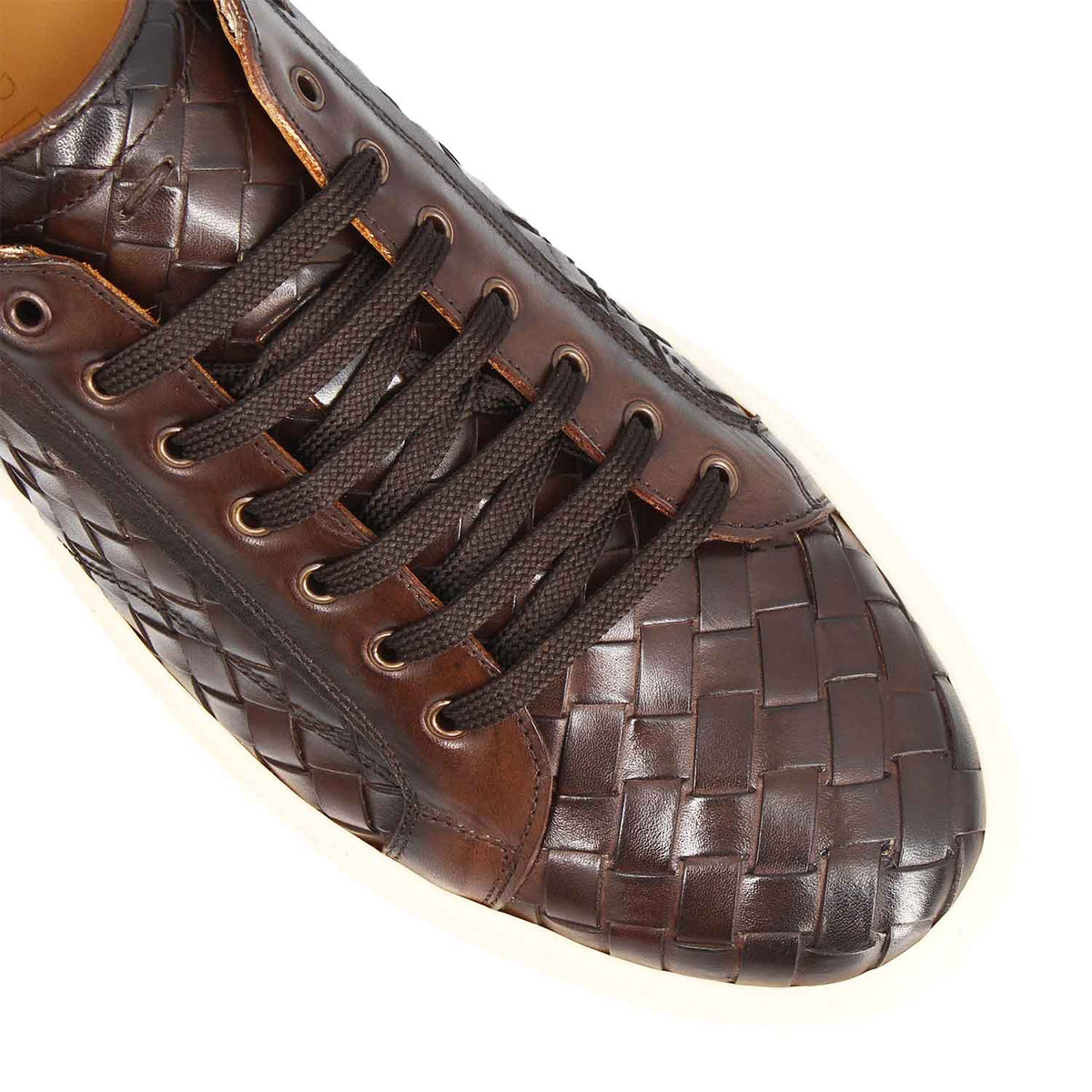 Icaro sneaker da uomo in pelle intrecciata marrone scuro - LeonardoShoes