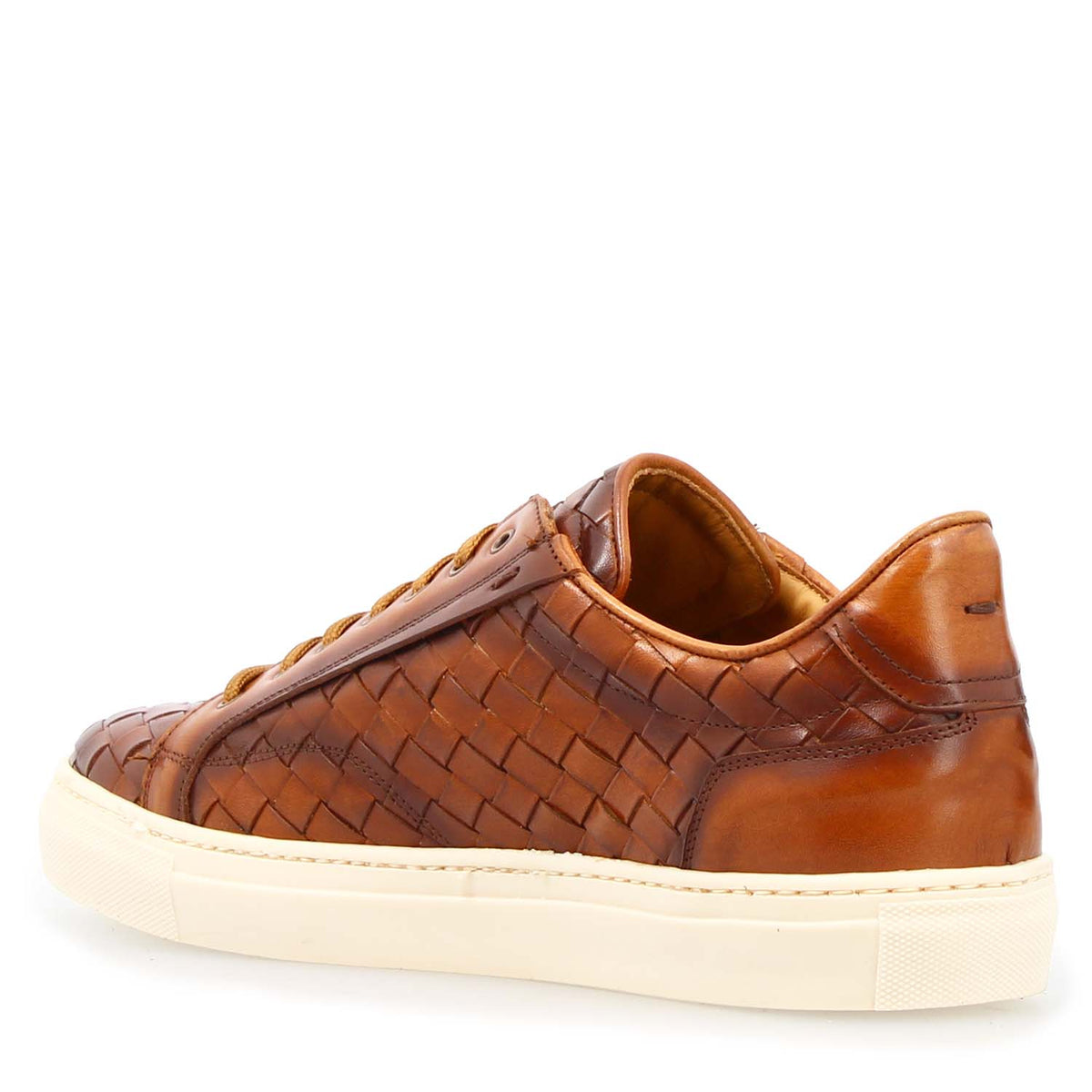 Icaro sneaker da uomo in pelle intrecciata marrone - LeonardoShoes
