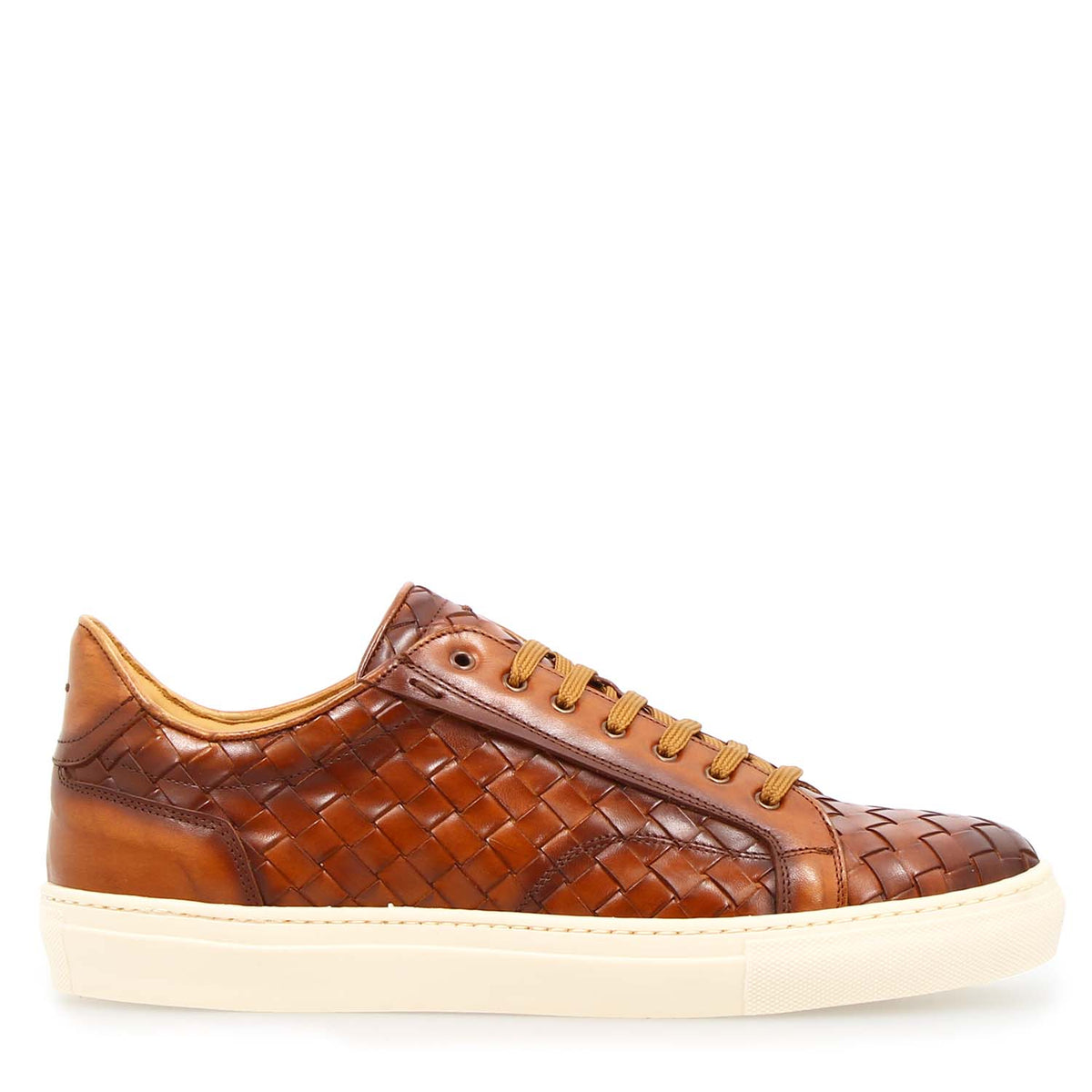Icaro sneaker da uomo in pelle intrecciata marrone - LeonardoShoes