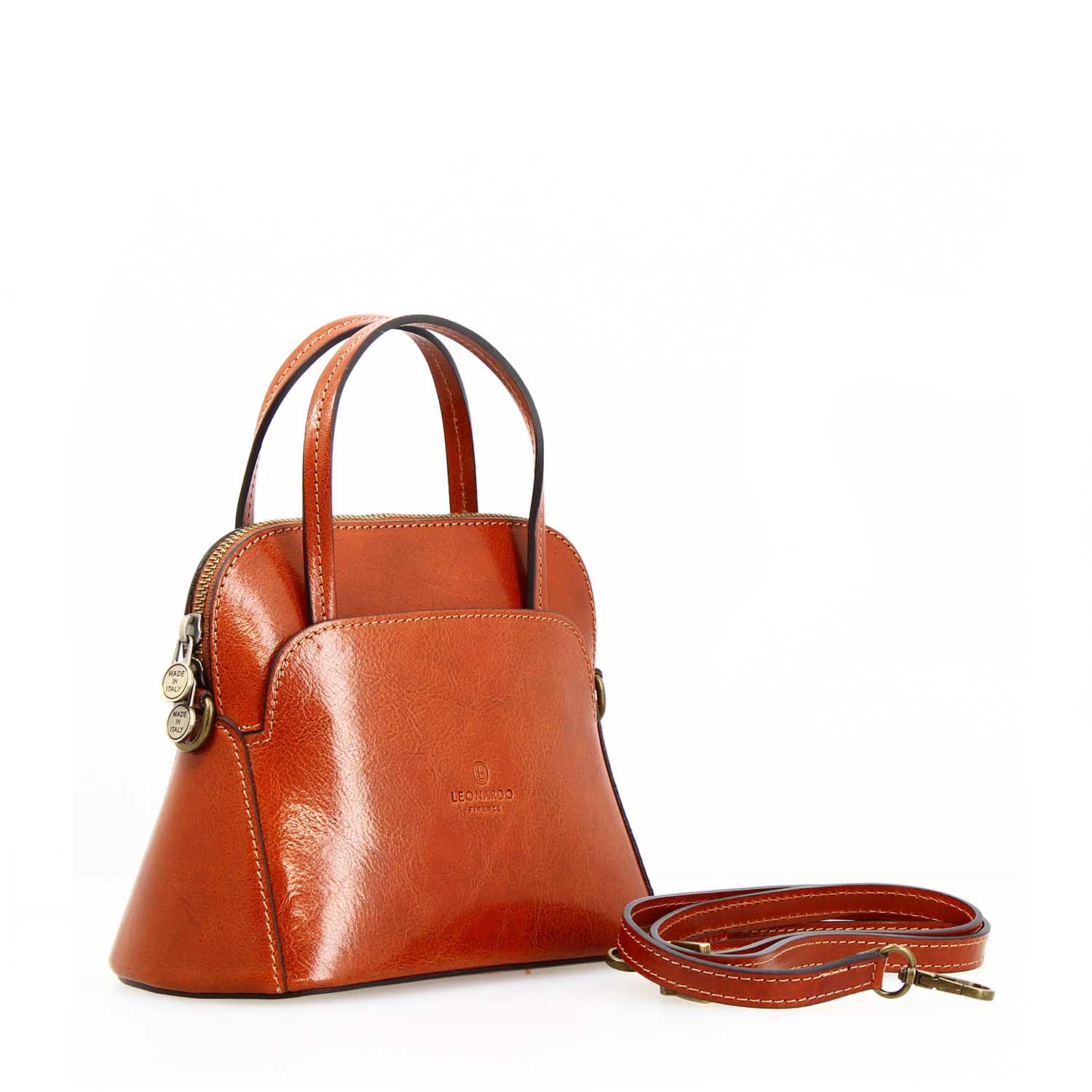 Bandoulière Livia en cuir orange semi brillant pour femme