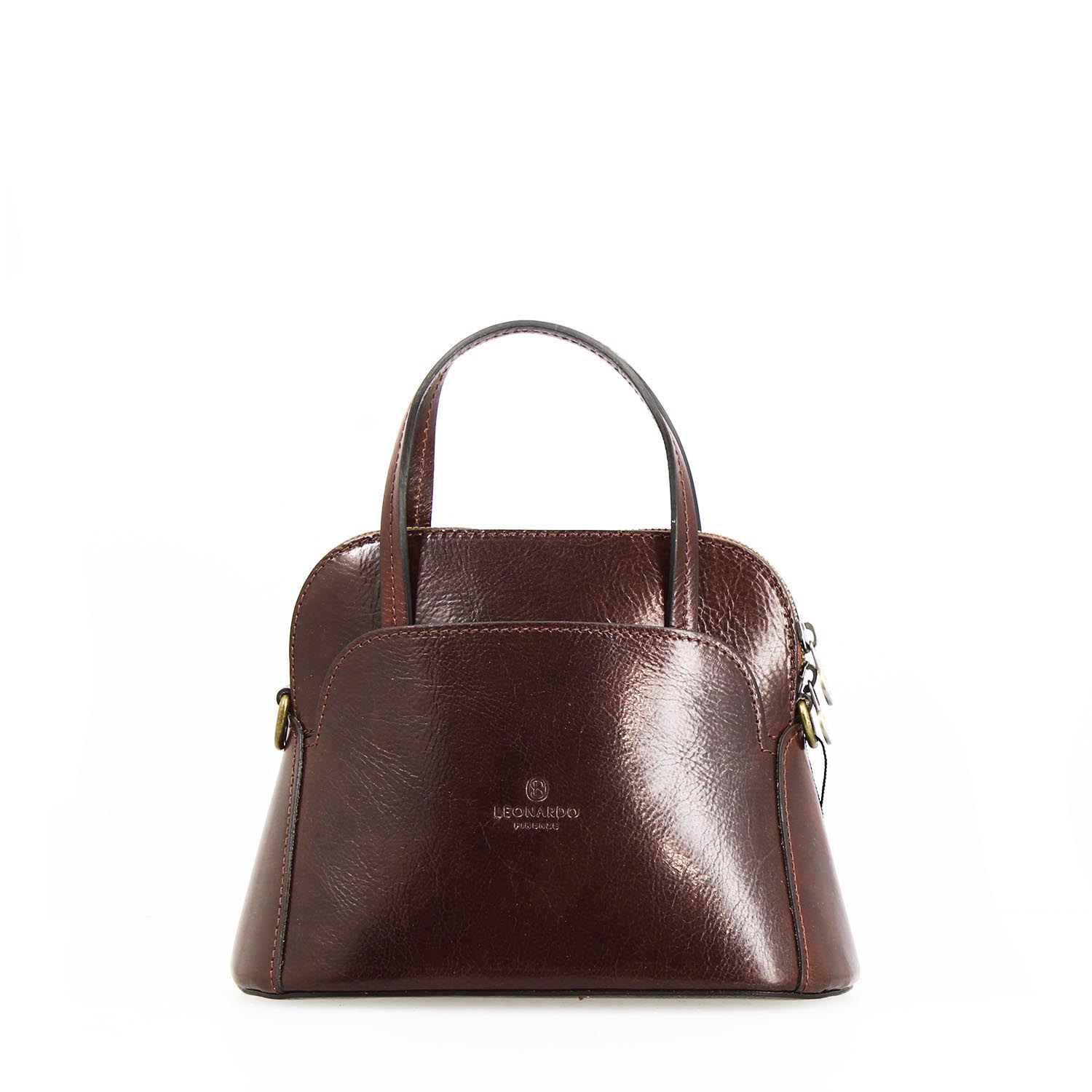 Bandoulière Livia en cuir marron forcé semi brillant pour femme