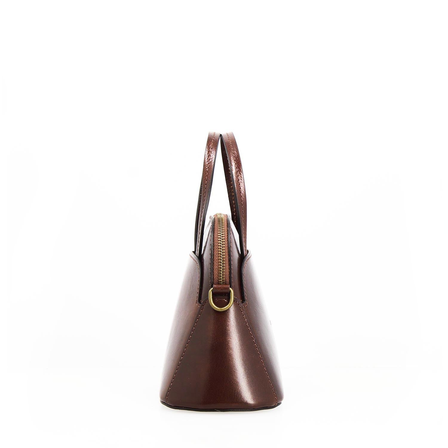 Bandoulière Livia en cuir marron forcé semi brillant pour femme
