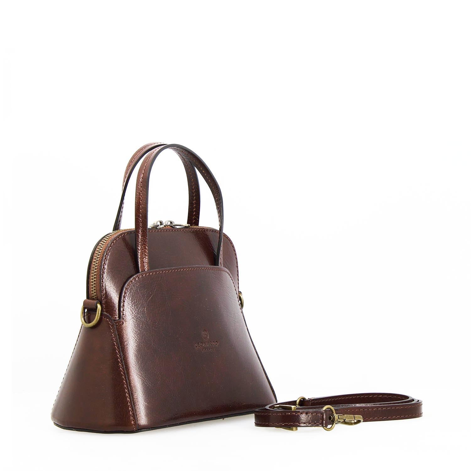 Bandoulière Livia en cuir marron forcé semi brillant pour femme