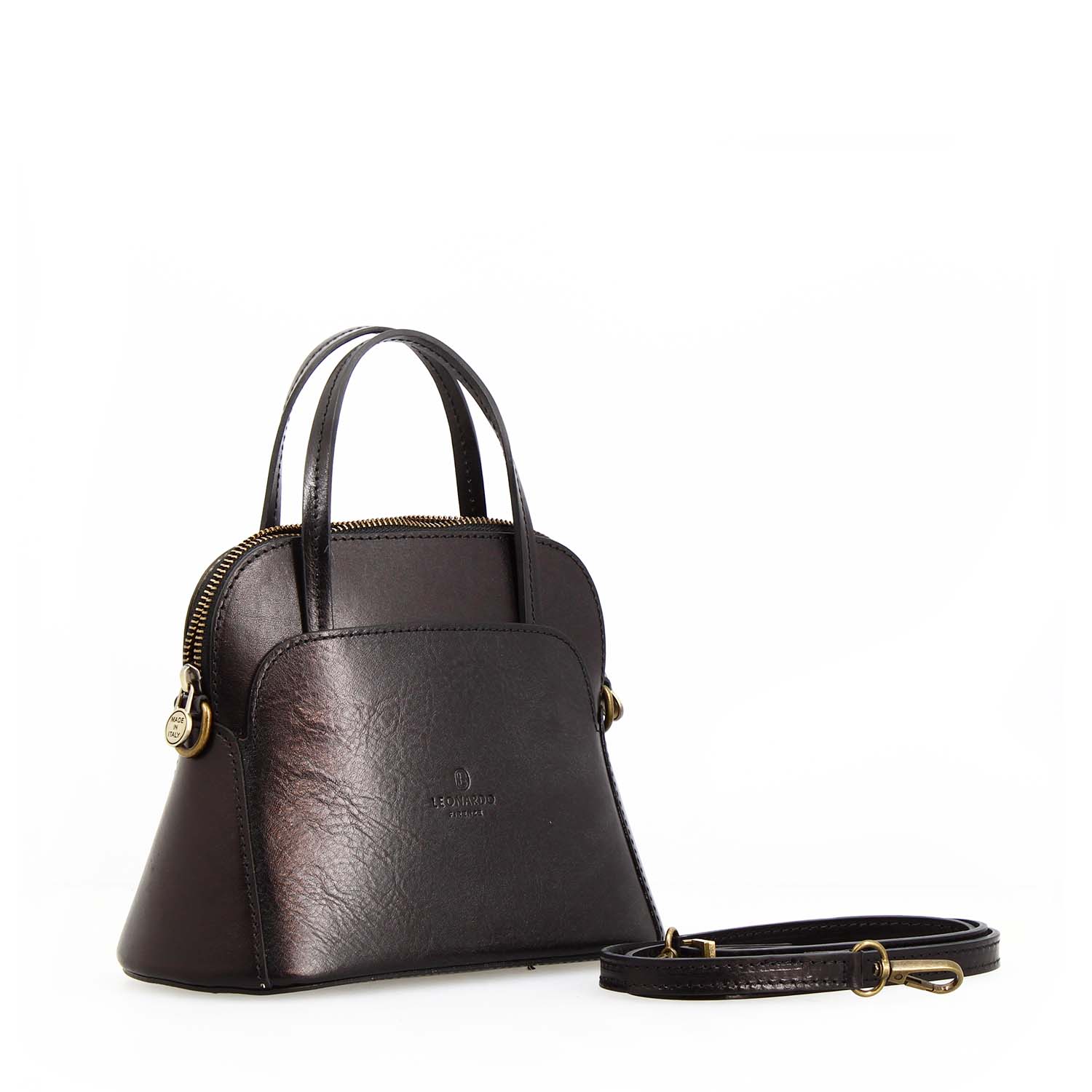 Borsa a tracolla Livia da donna in pelle nera semi lucida