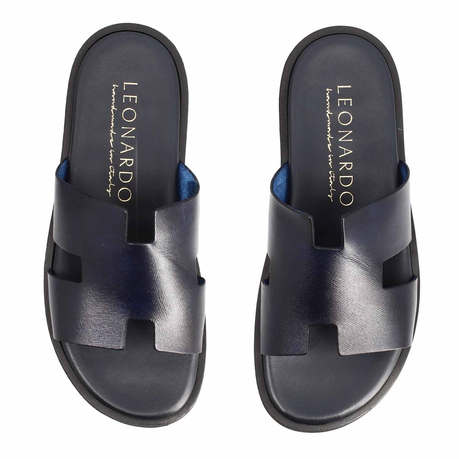 Sandali uomo forma H in pelle stampata blu