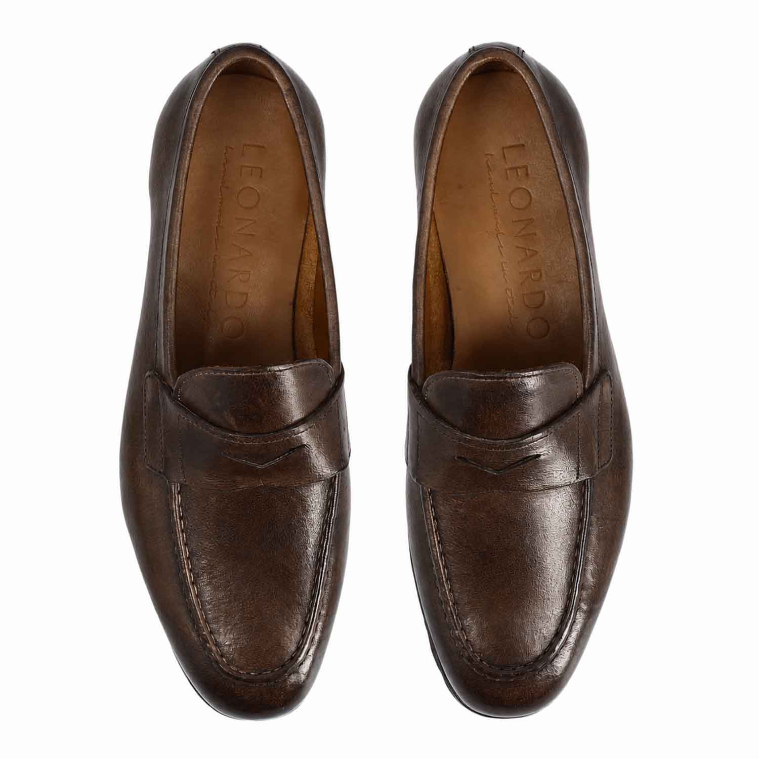 Mocassin Navona pour homme en cuir de première qualité marron foncé