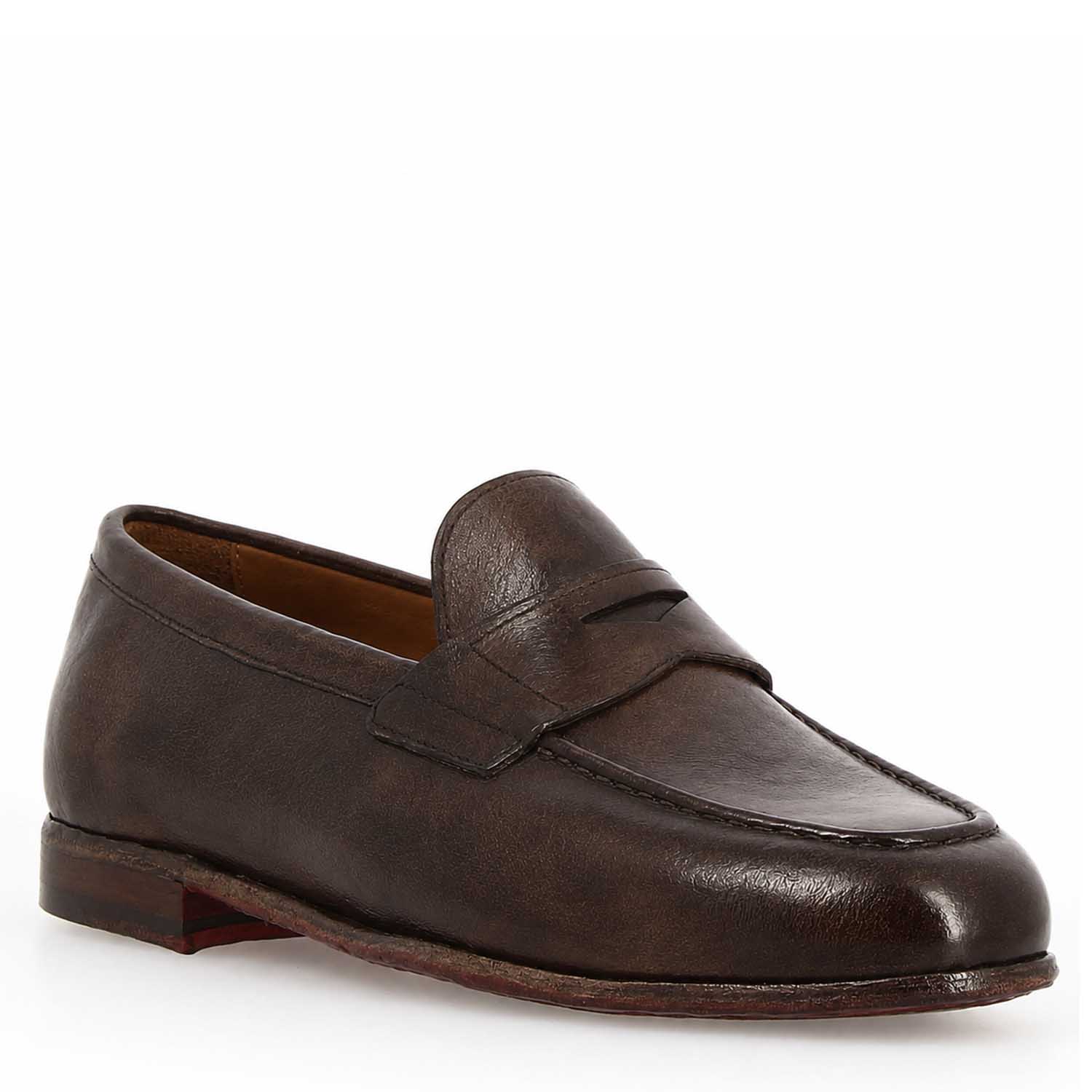 Mocassin Navona pour homme en cuir de première qualité marron foncé