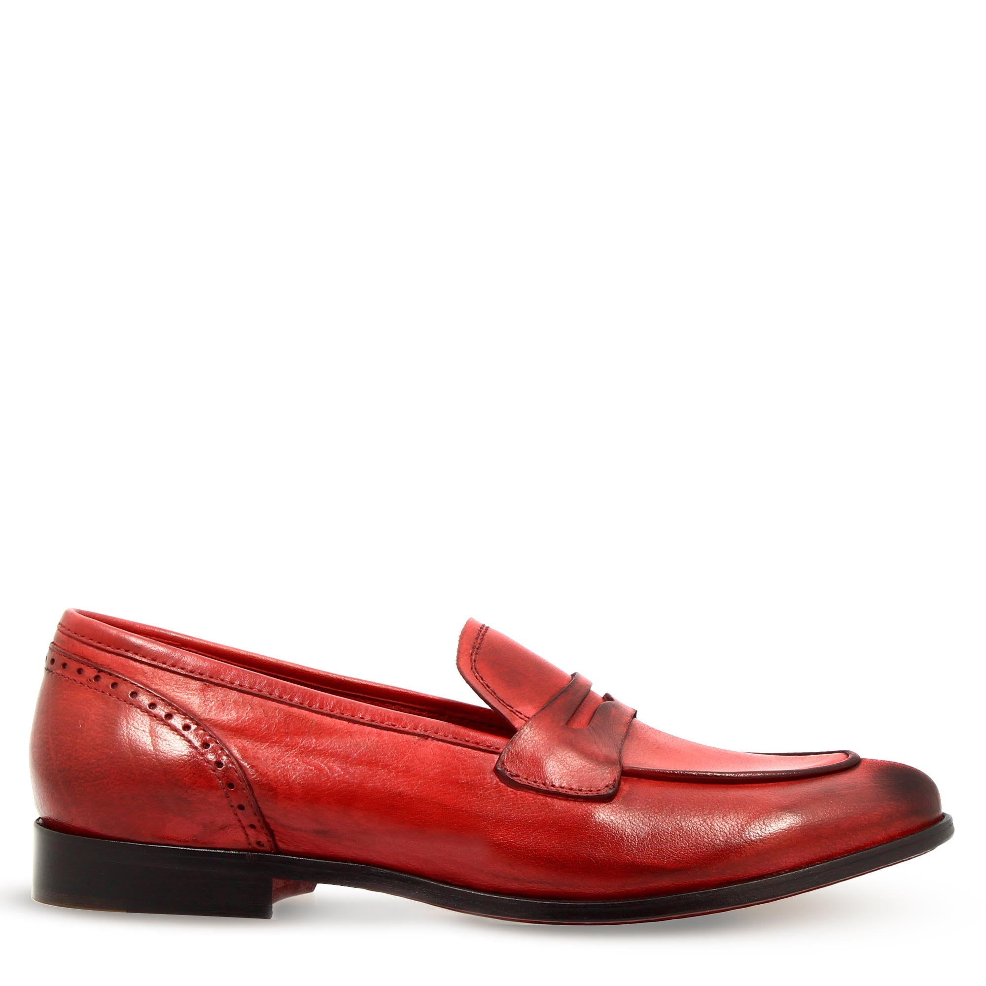 Handmade women's loafers in red leather