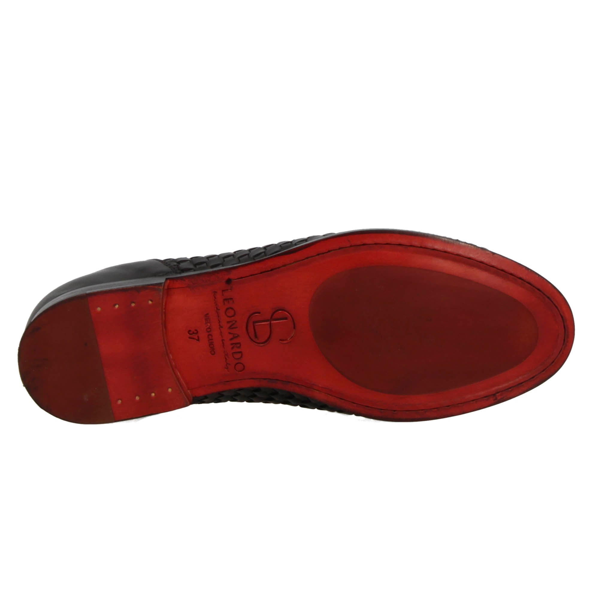Mocassins pour femme faits main en cuir tressé noir avec pompons