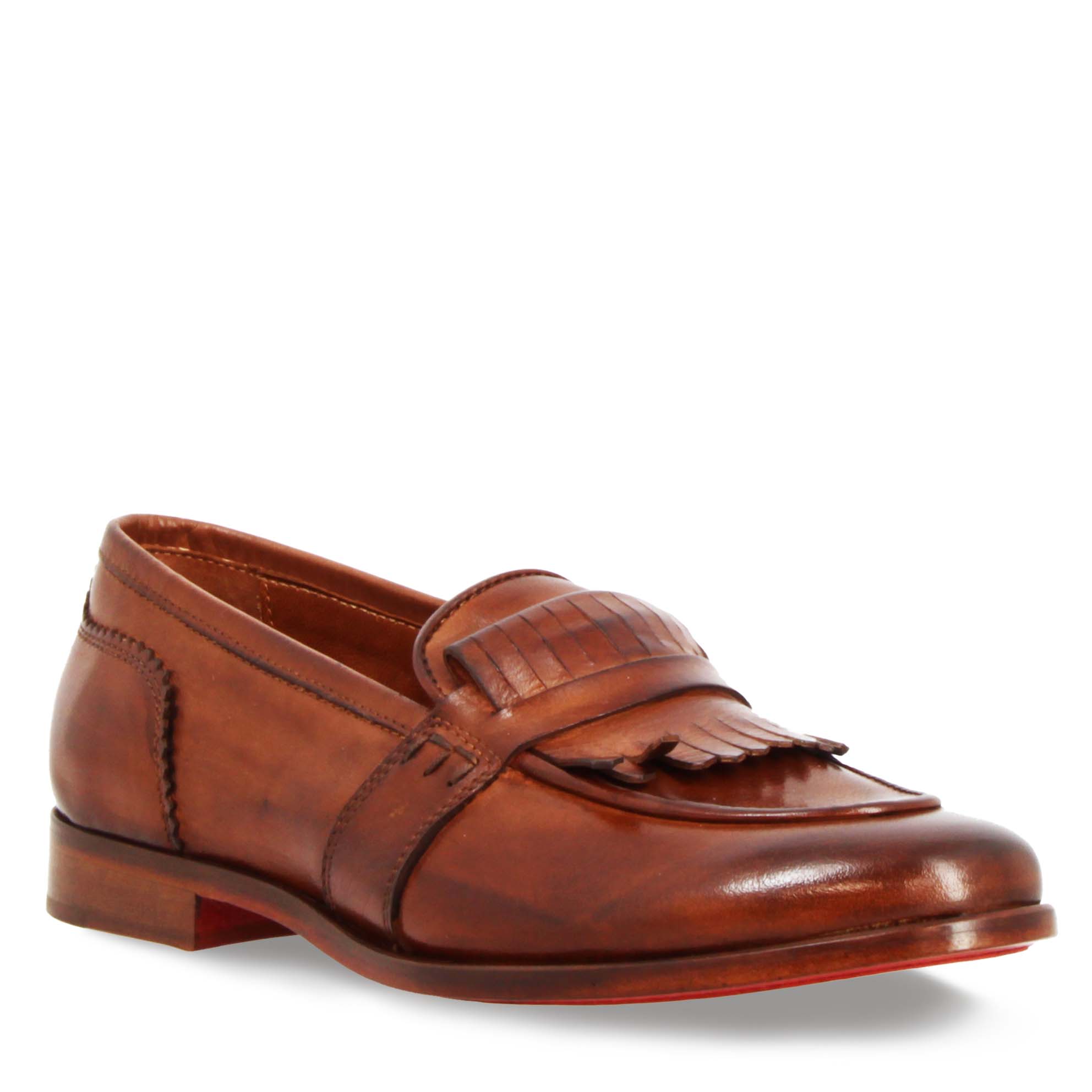 Mocassins pour femme en cuir marron faits main avec franges