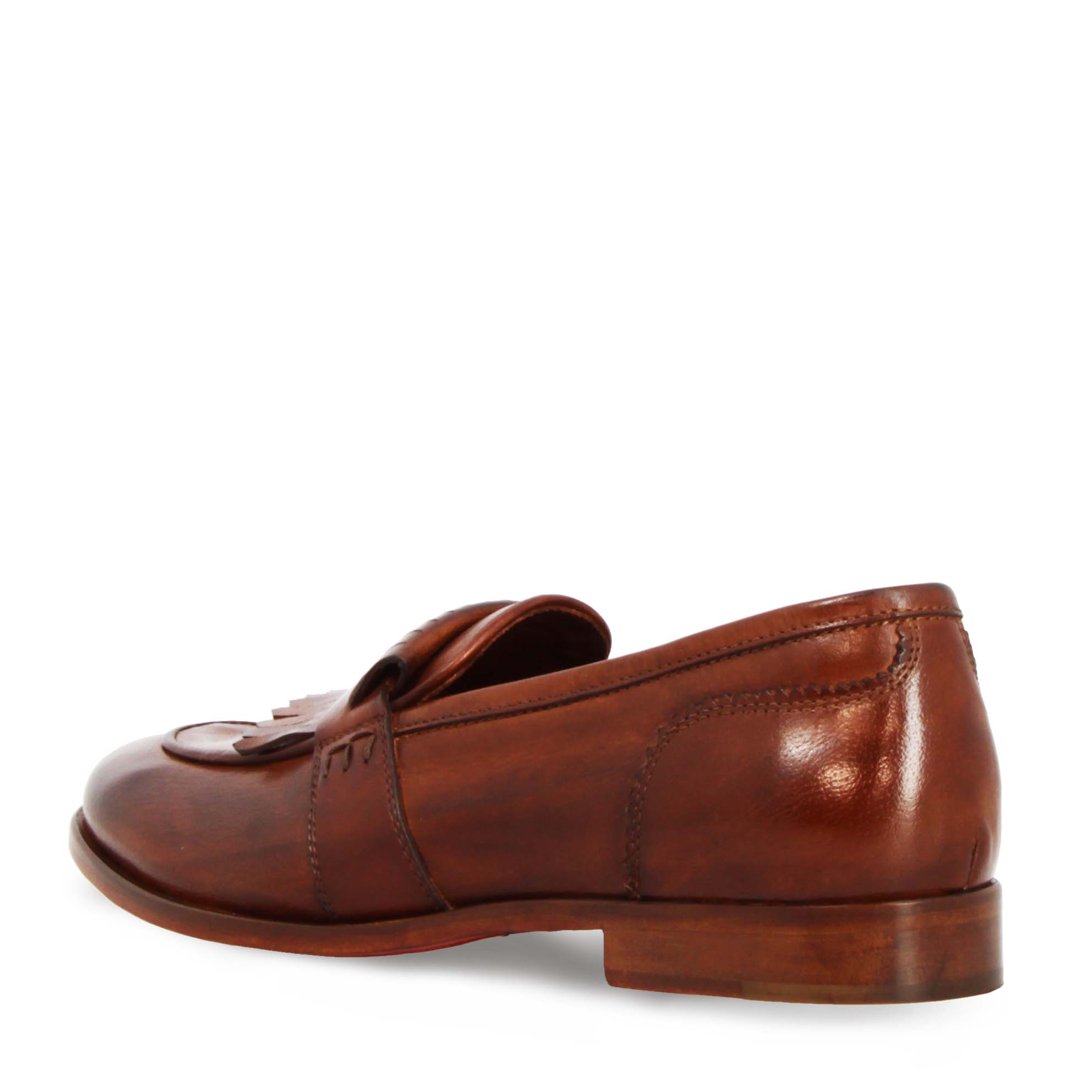 Mocassins pour femme en cuir marron faits main avec franges