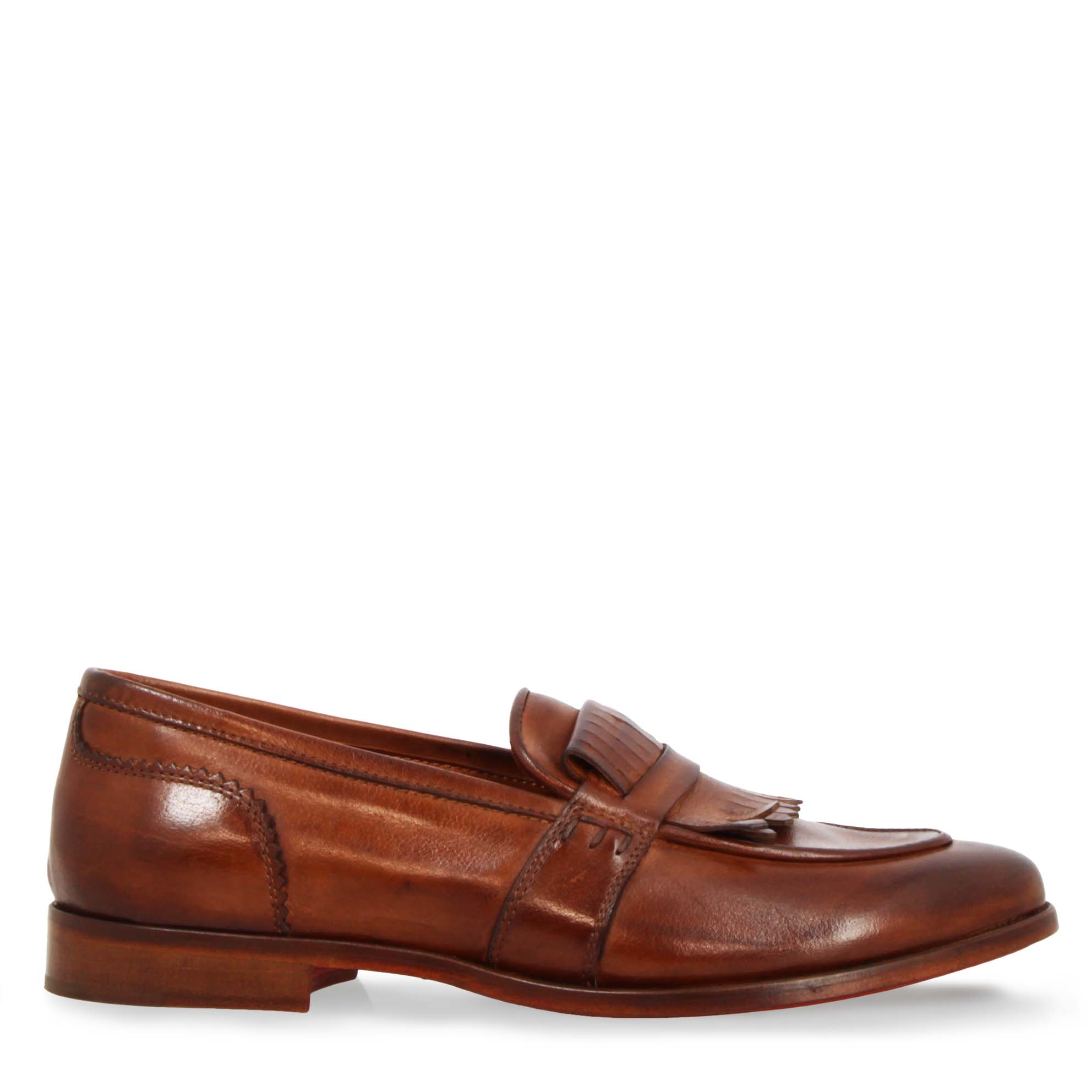 Mocassins pour femme en cuir marron faits main avec franges