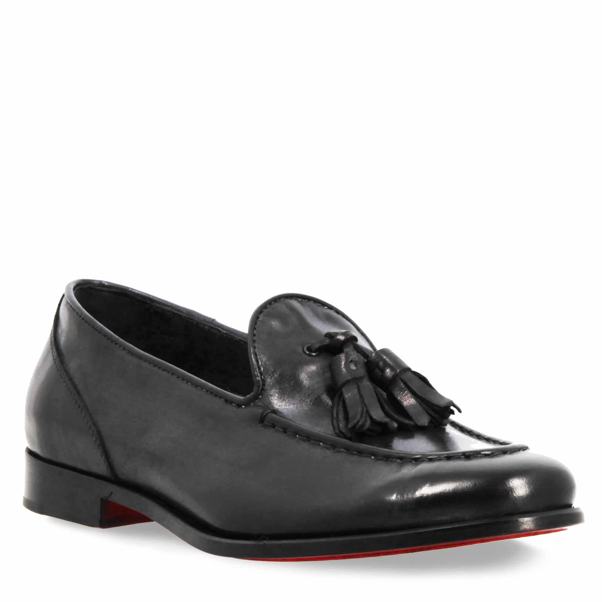 Mocassins à pampilles en cuir noir faits main pour femmes