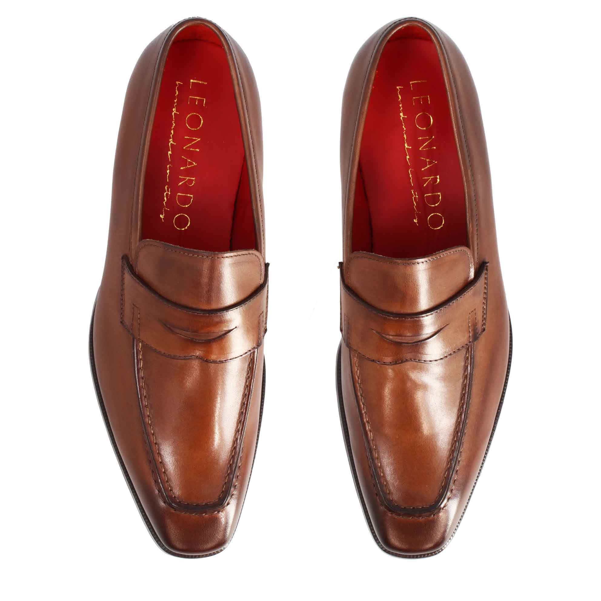 Mocassins pour hommes faits main en cuir marron