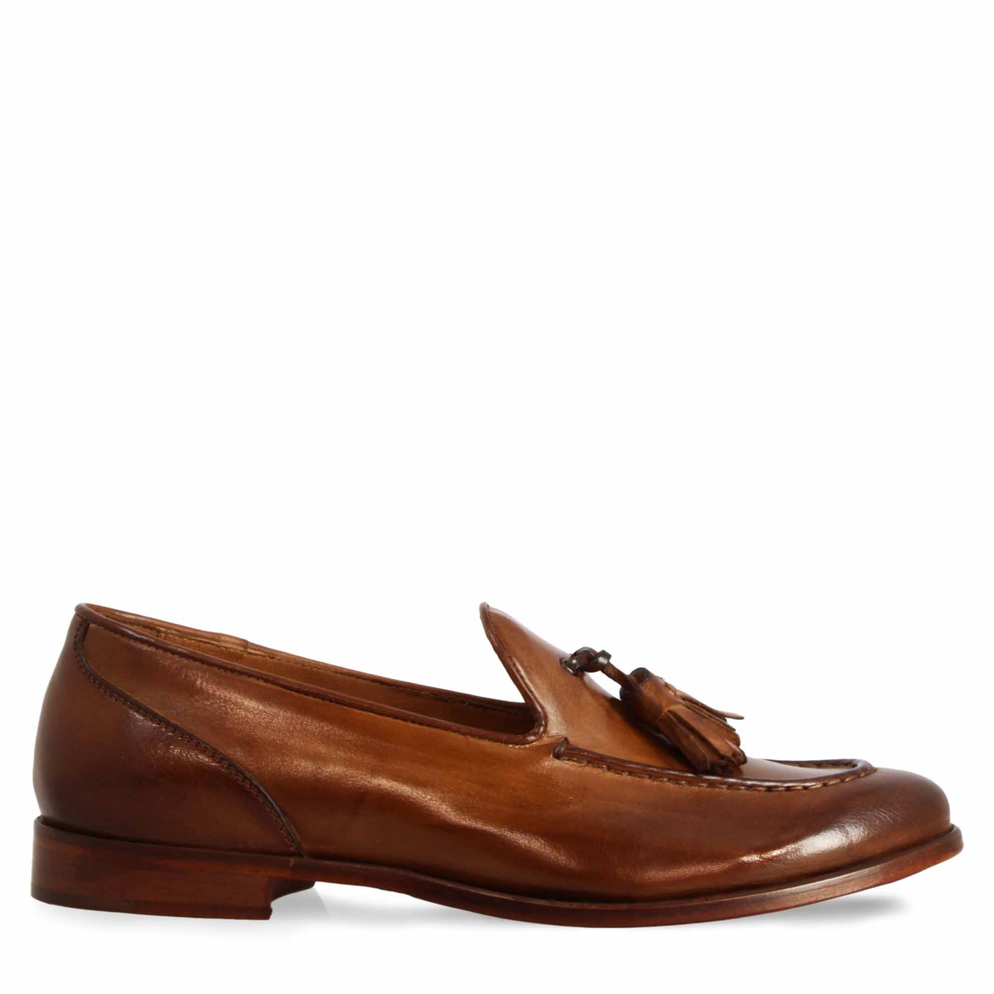 Handmade Brown Leather Tassel Loafers for Women