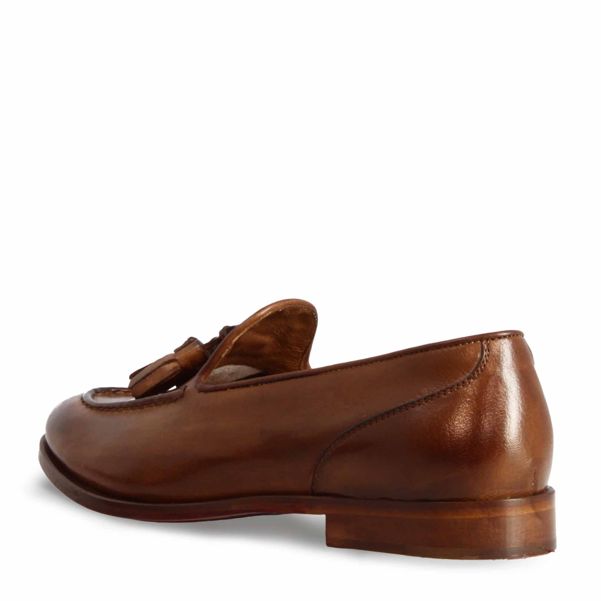 Handmade Brown Leather Tassel Loafers for Women