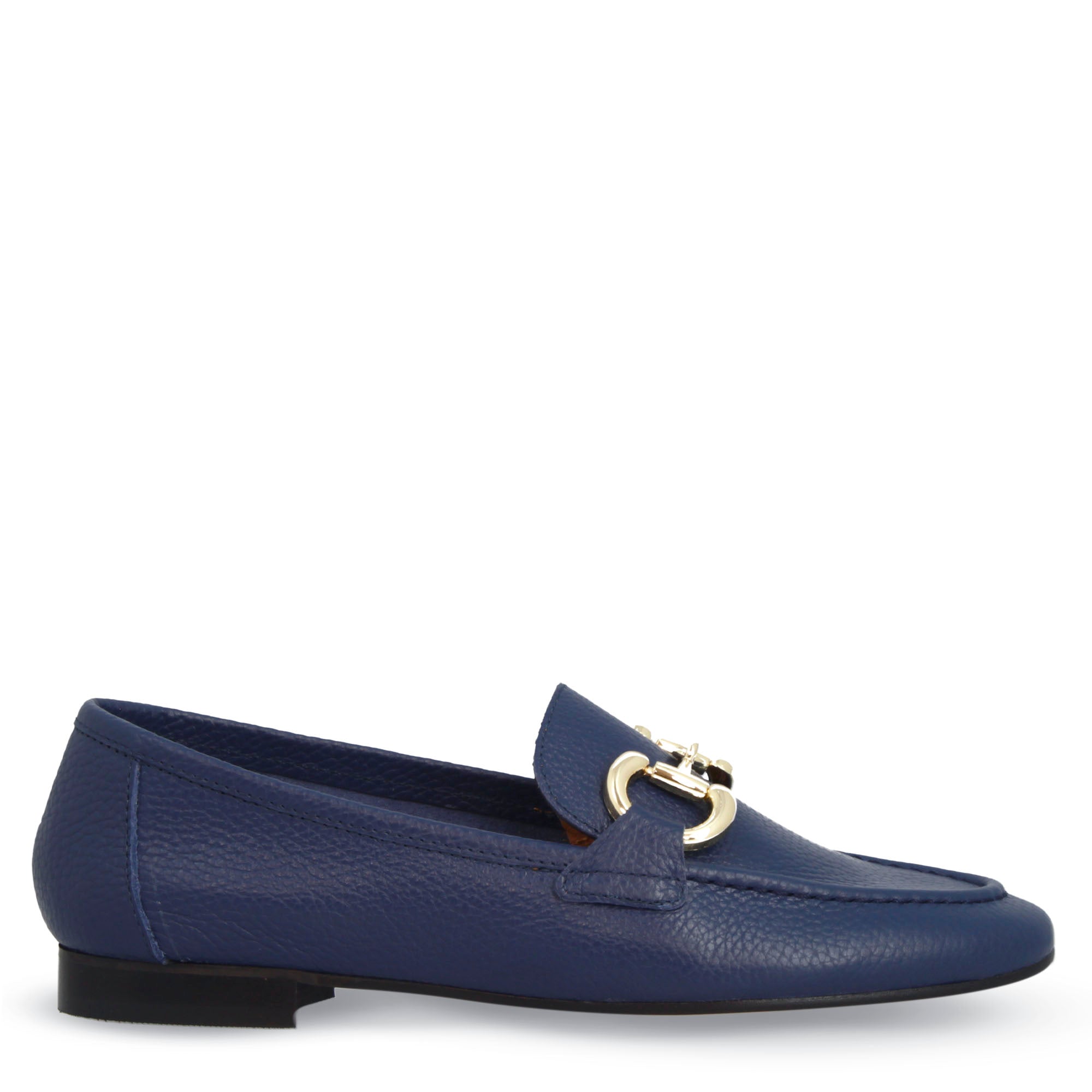 Women's handmade blue moccasin with clamp