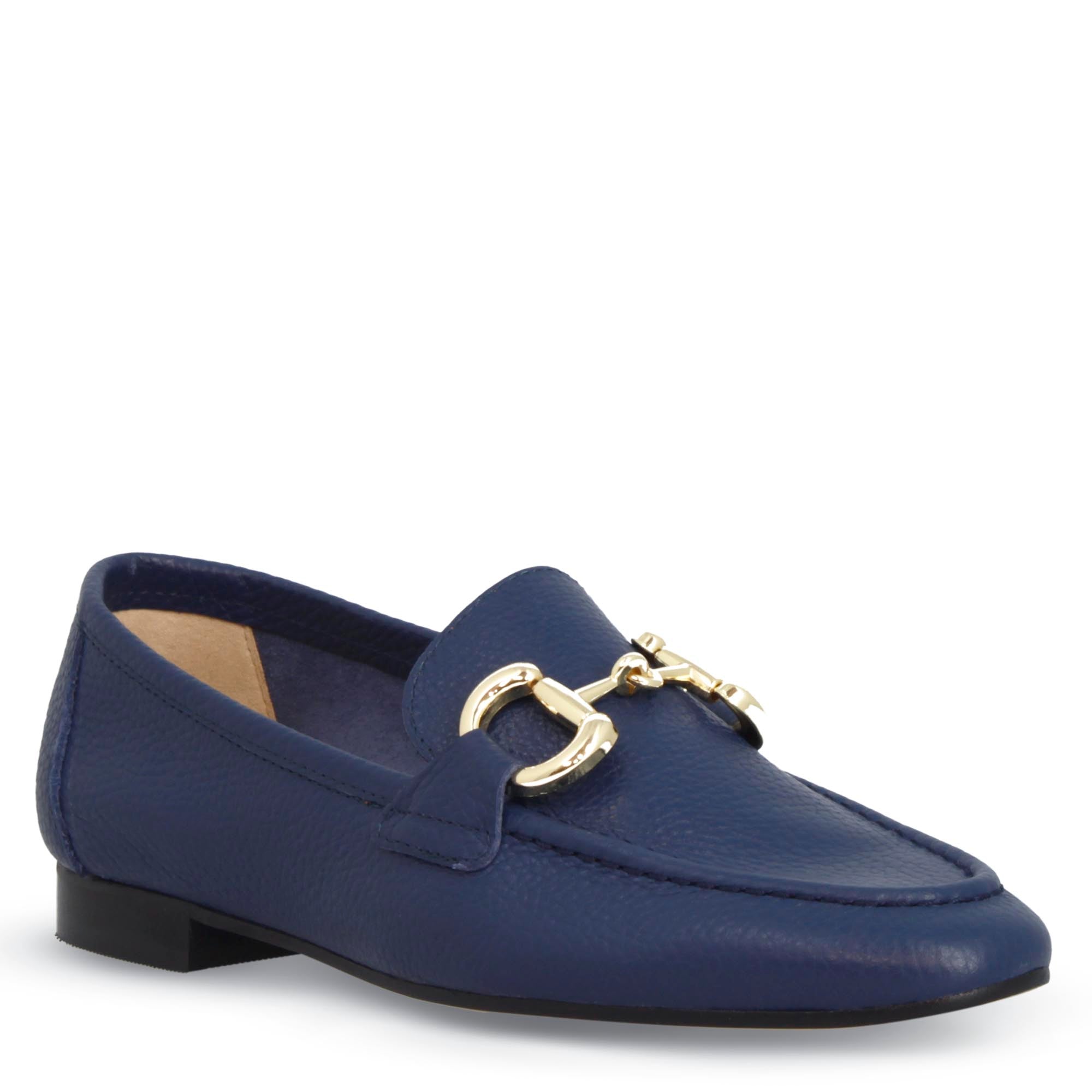 Women's handmade blue moccasin with clamp