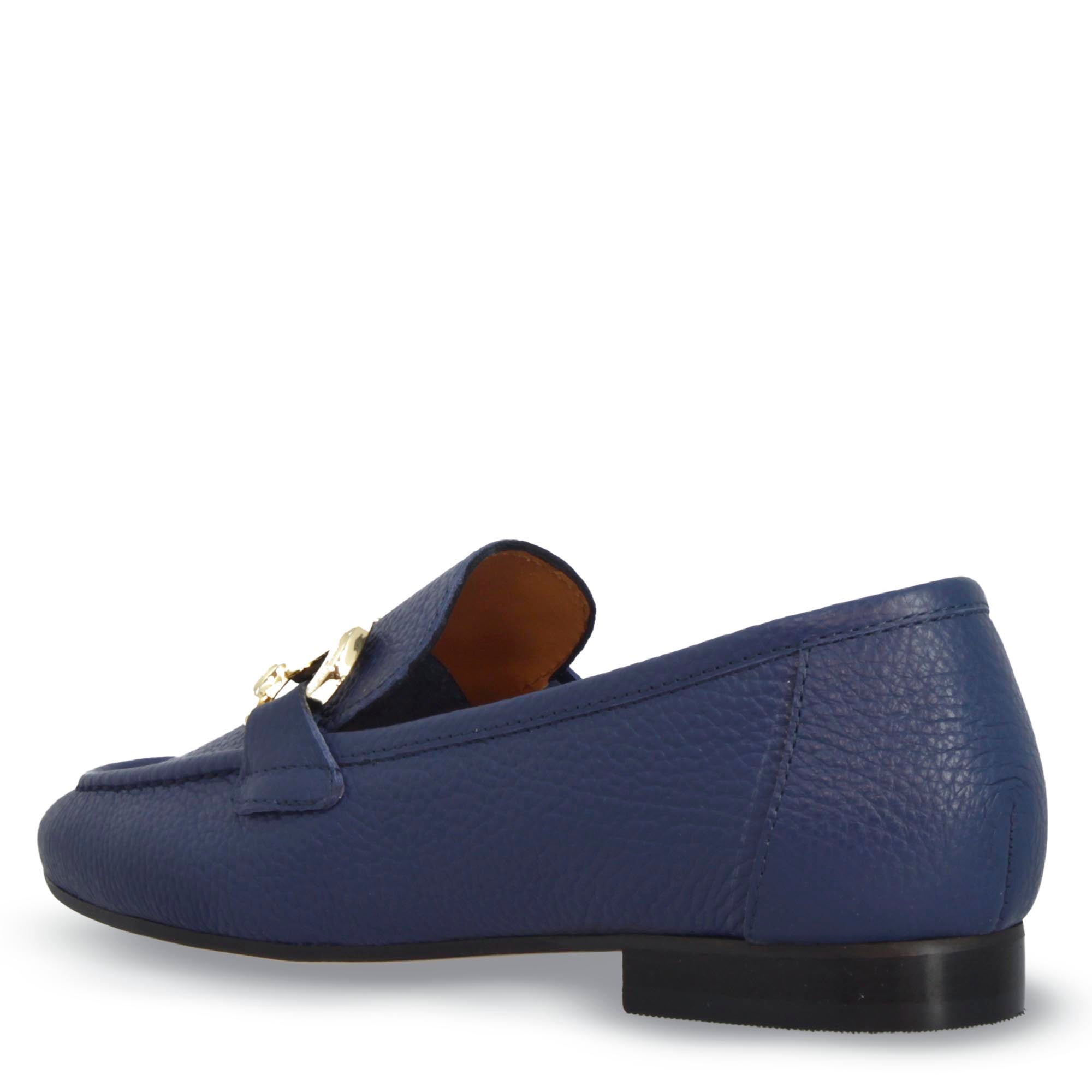 Women's handmade blue moccasin with clamp