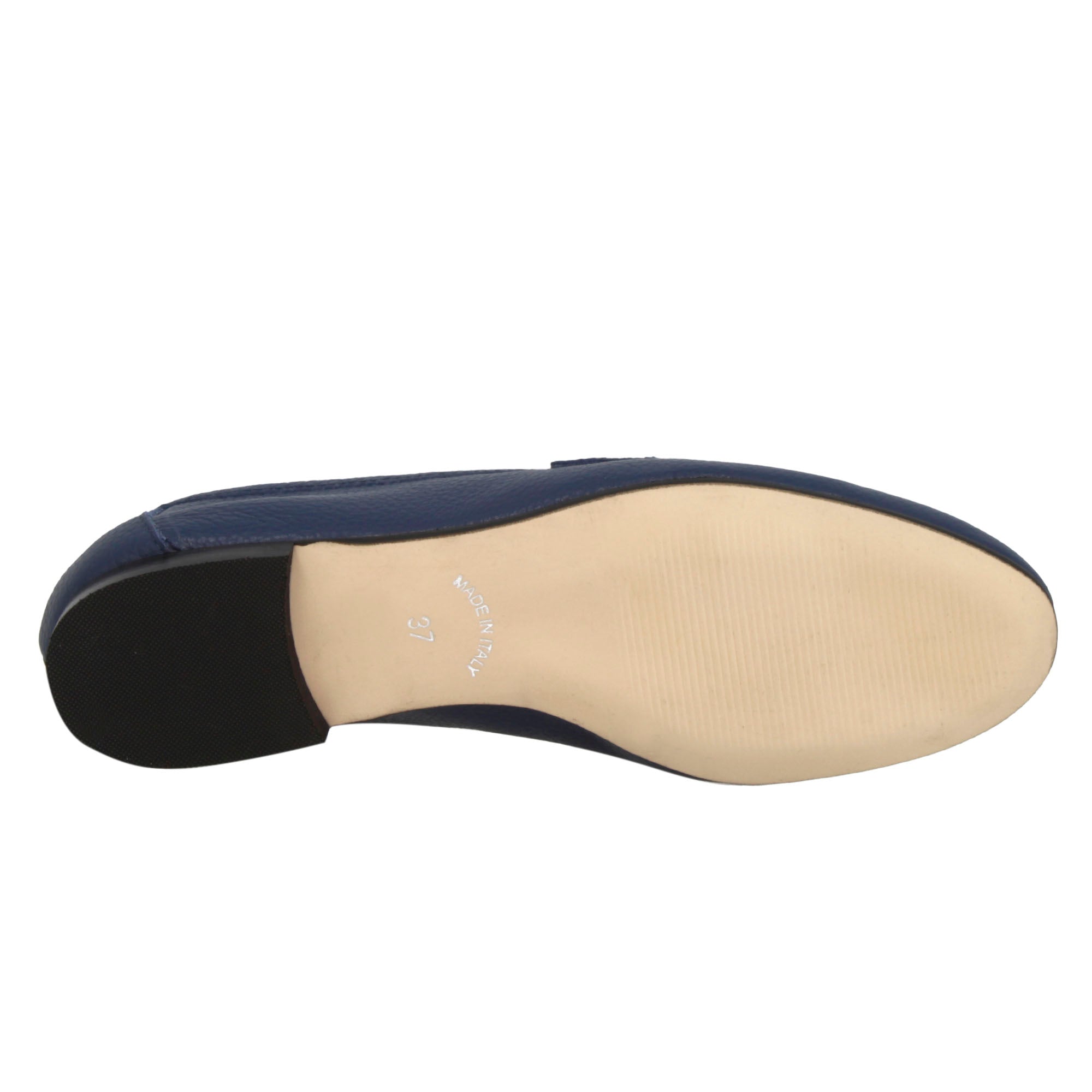 Women's handmade blue moccasin with clamp