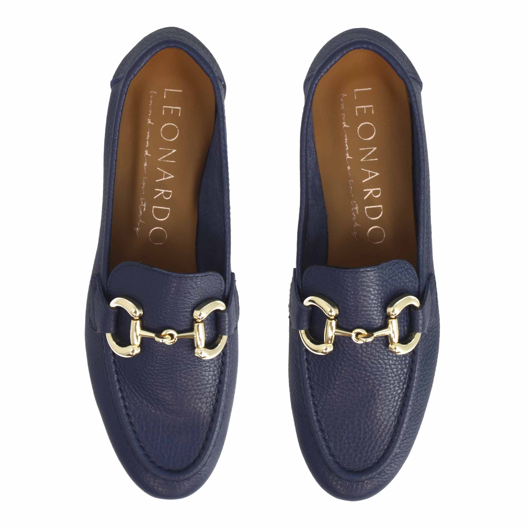 Women's handmade blue moccasin with clamp