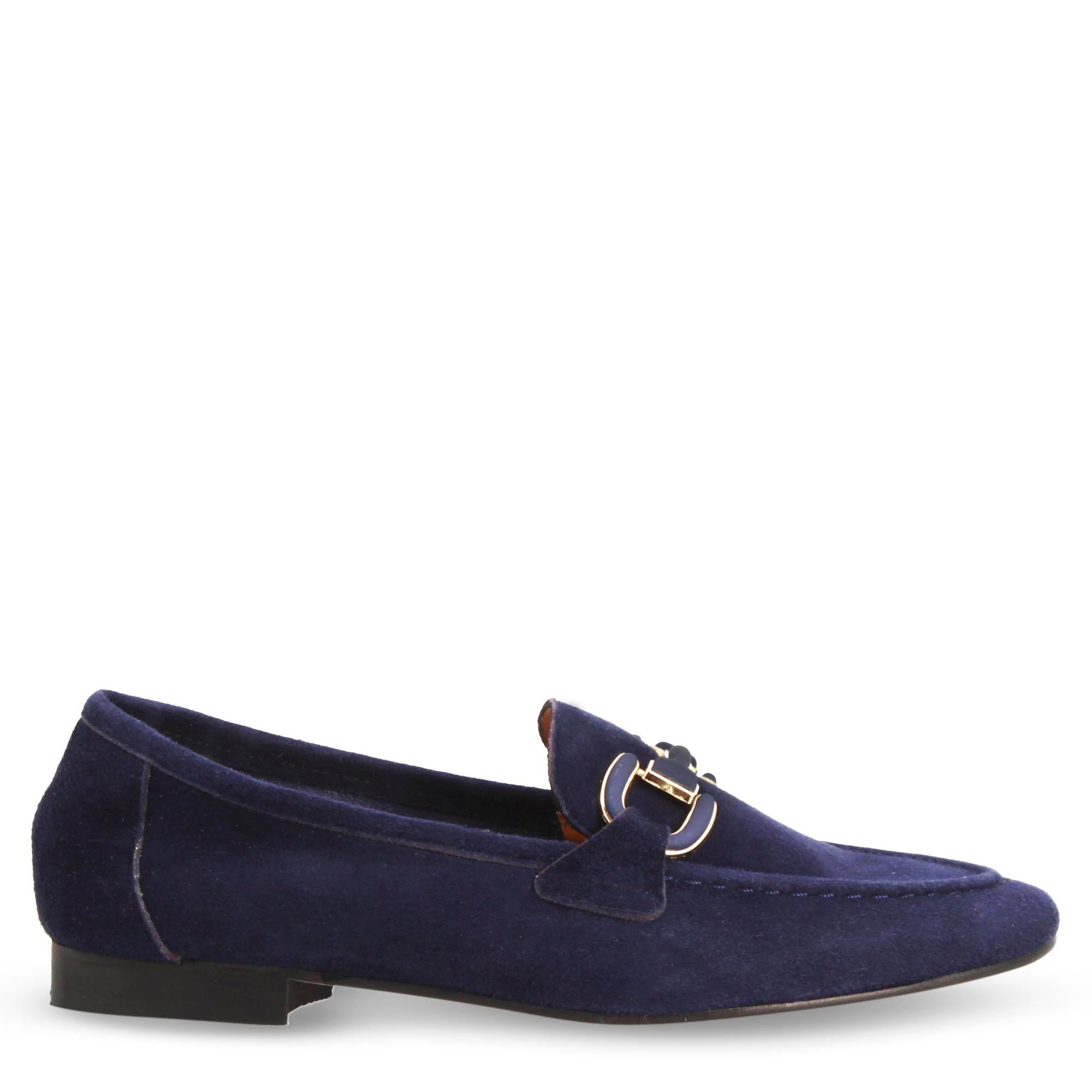 Mocassin femme fait main en daim bleu