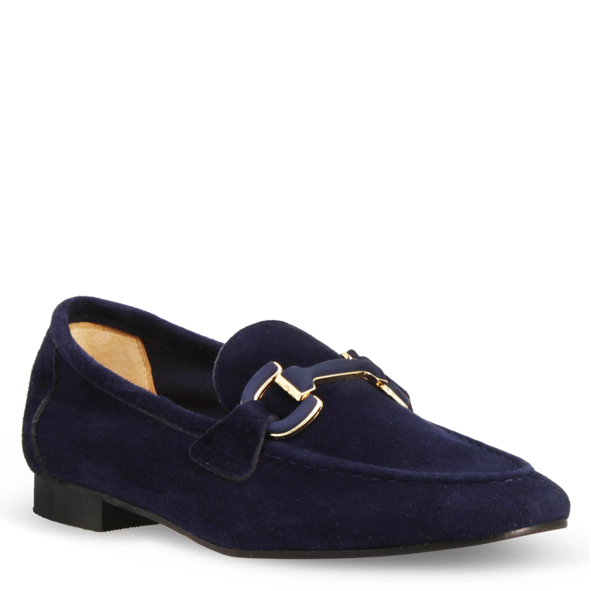 Mocassin femme fait main en daim bleu