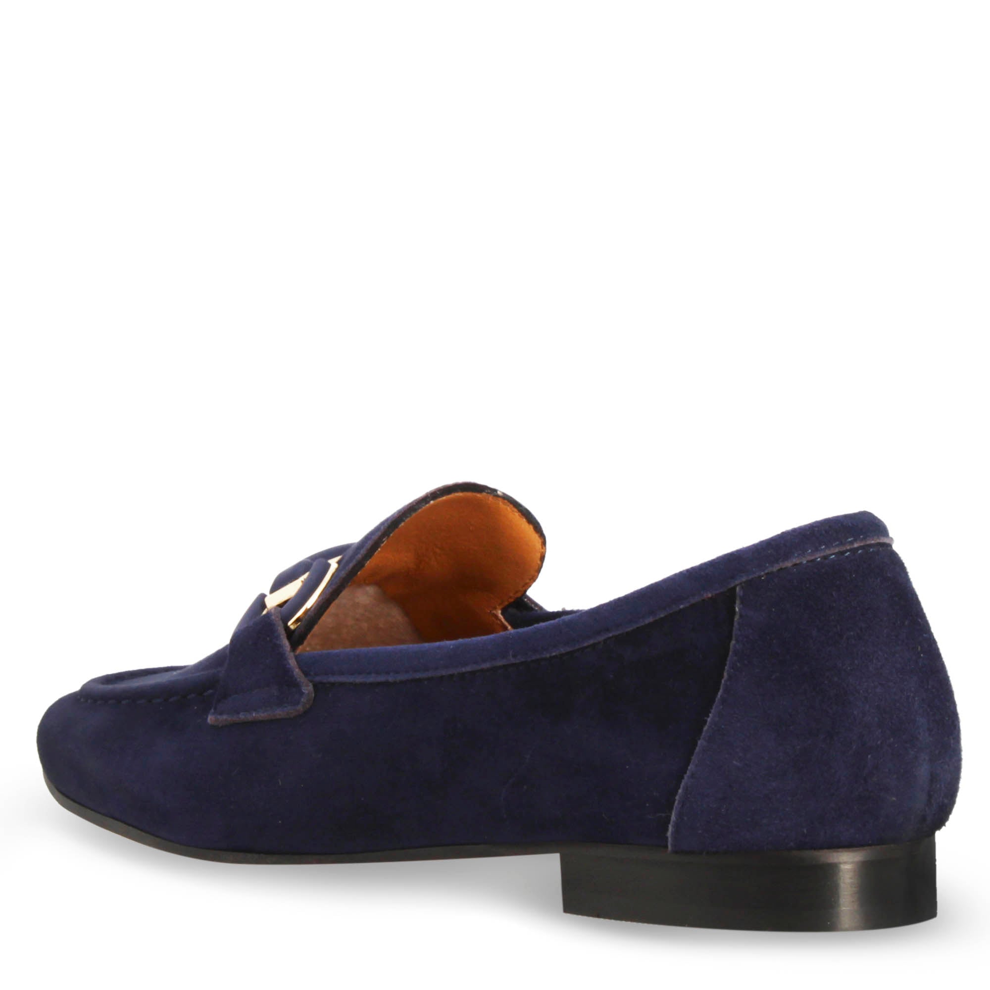 Mocassin femme fait main en daim bleu