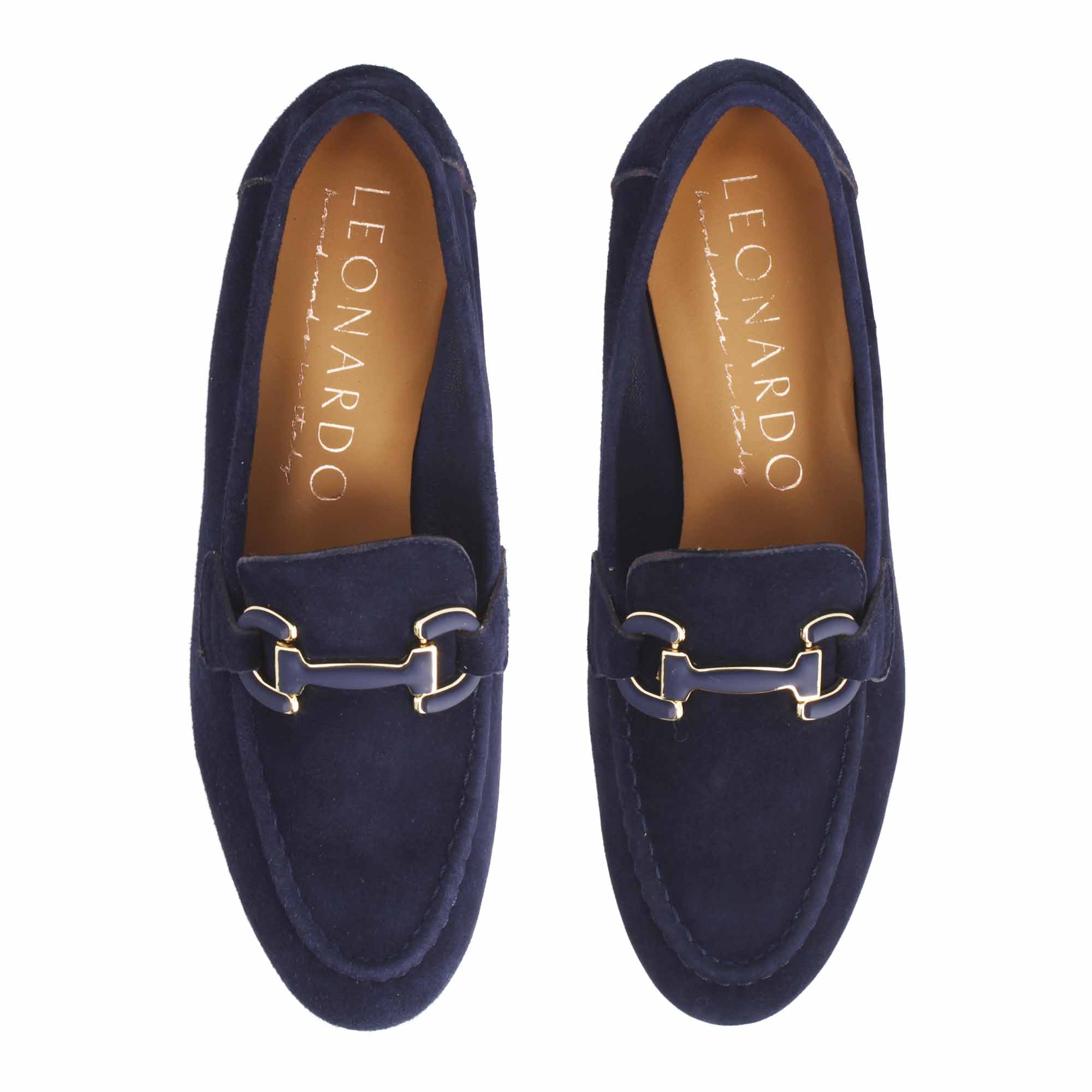 Mocassin femme fait main en daim bleu