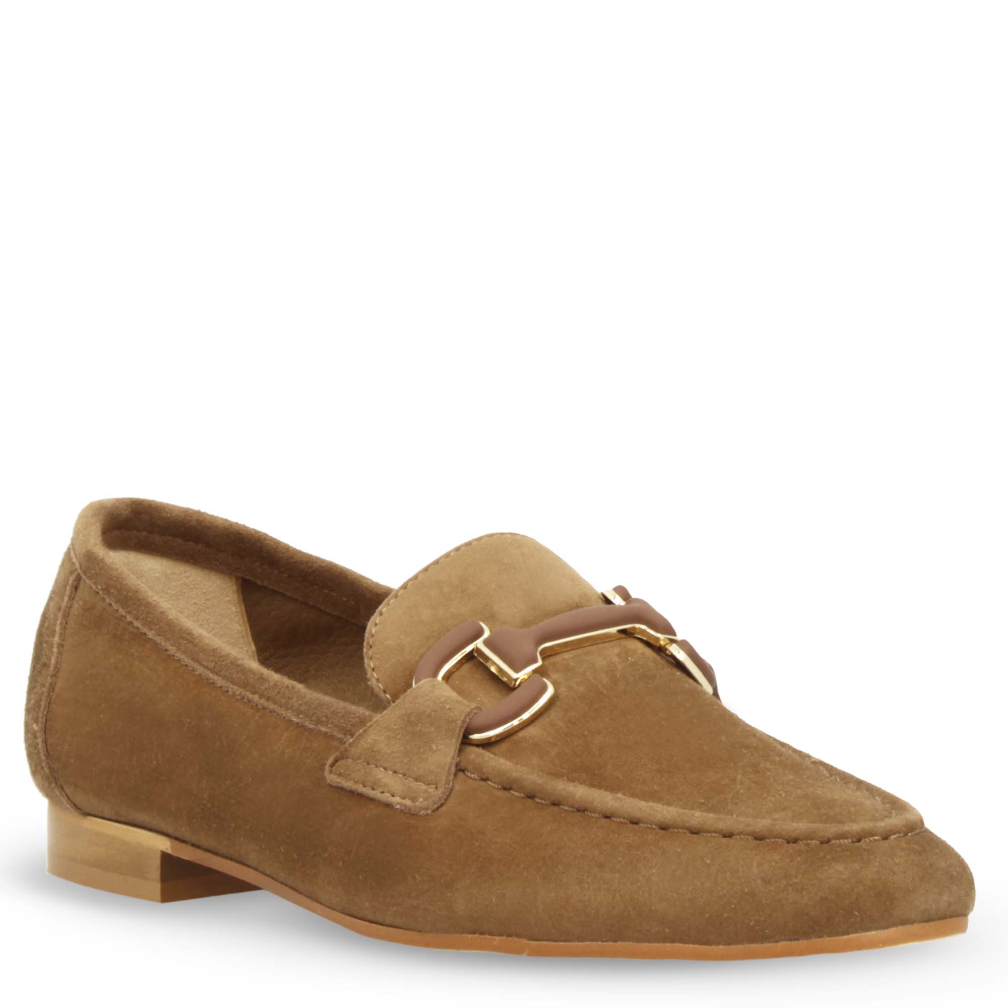Mocassin femme fait main en daim marron