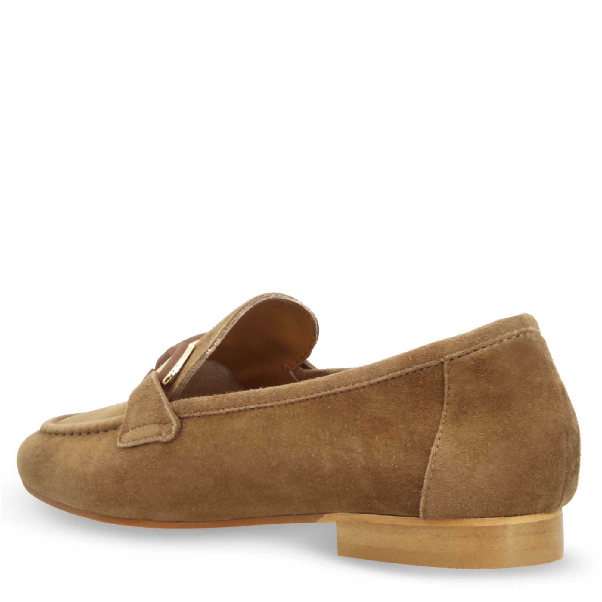 Mocassin femme fait main en daim marron