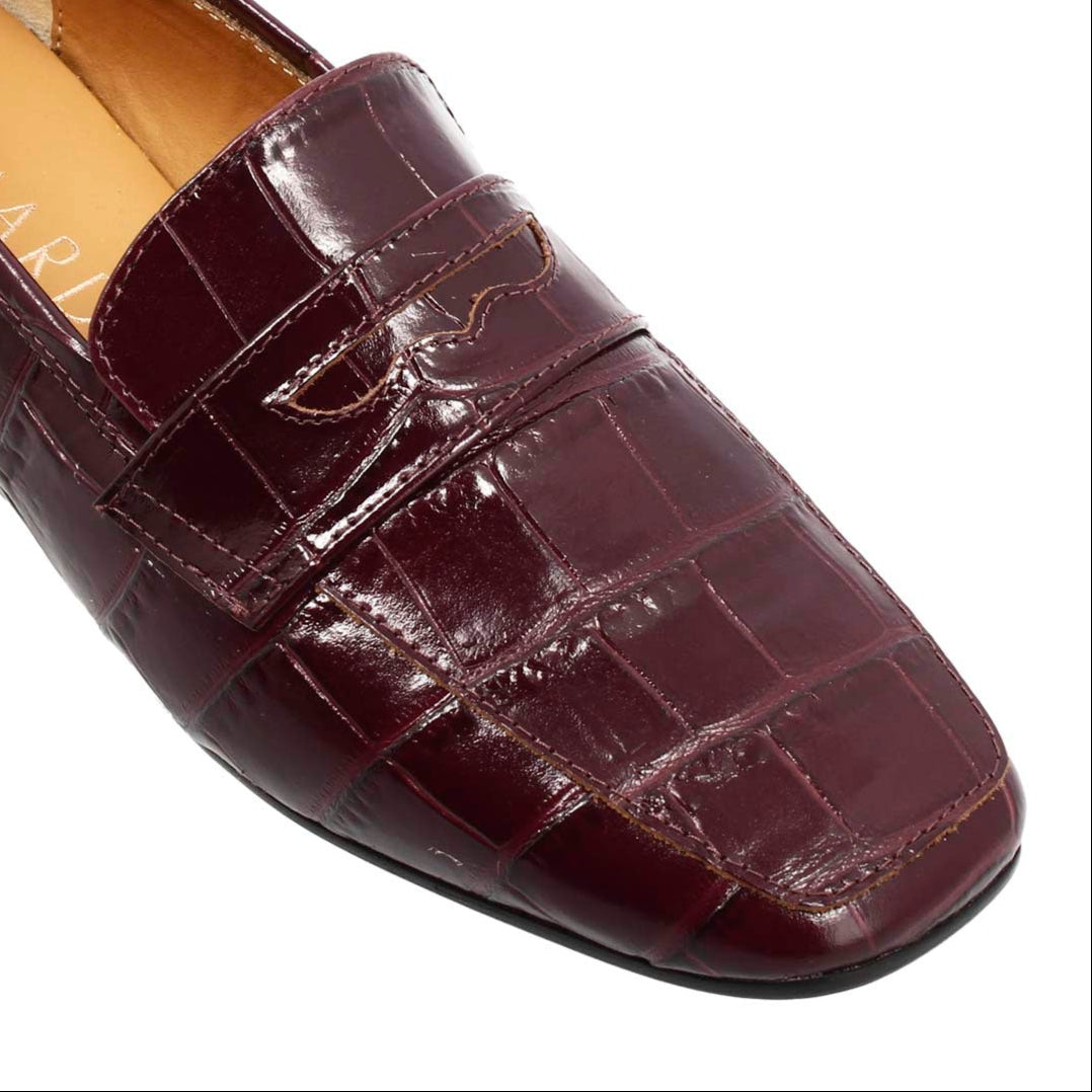 Mocassino artigianale da donna in pelle stampa cocco bordeaux